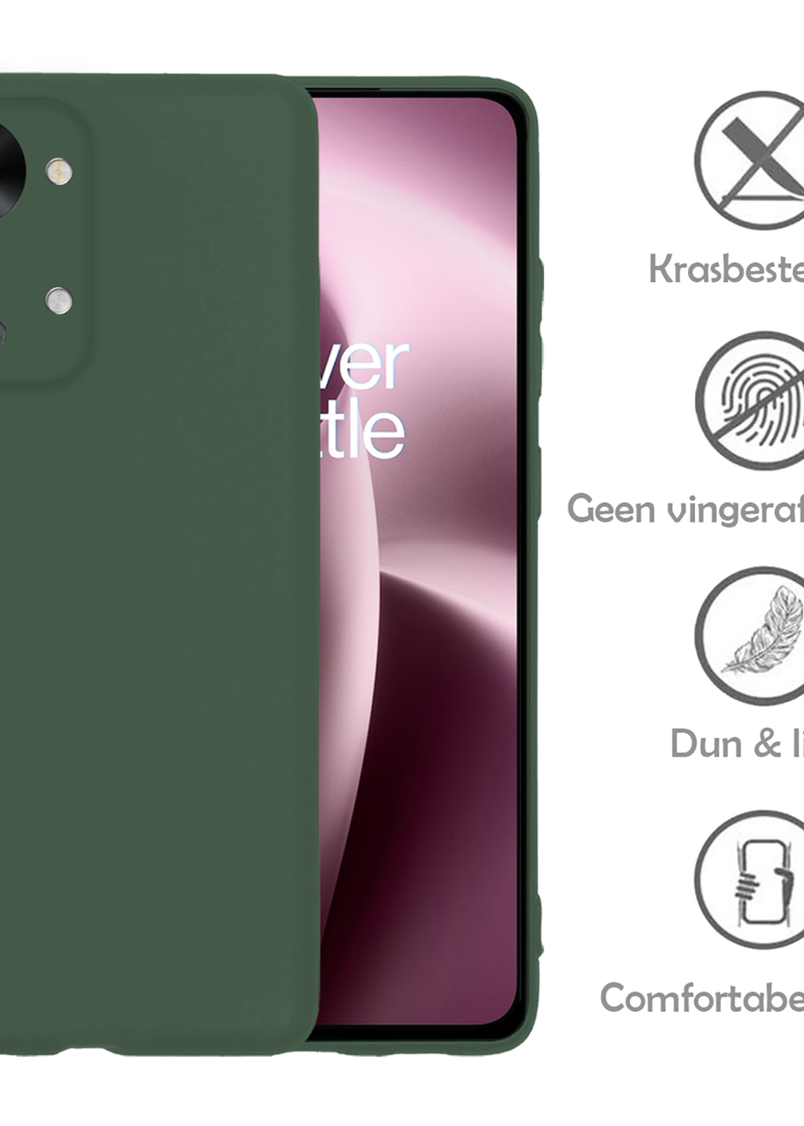 LUQ LUQ OnePlus Nord 2T Hoesje Siliconen Met 2x Screenprotector - Donkergroen