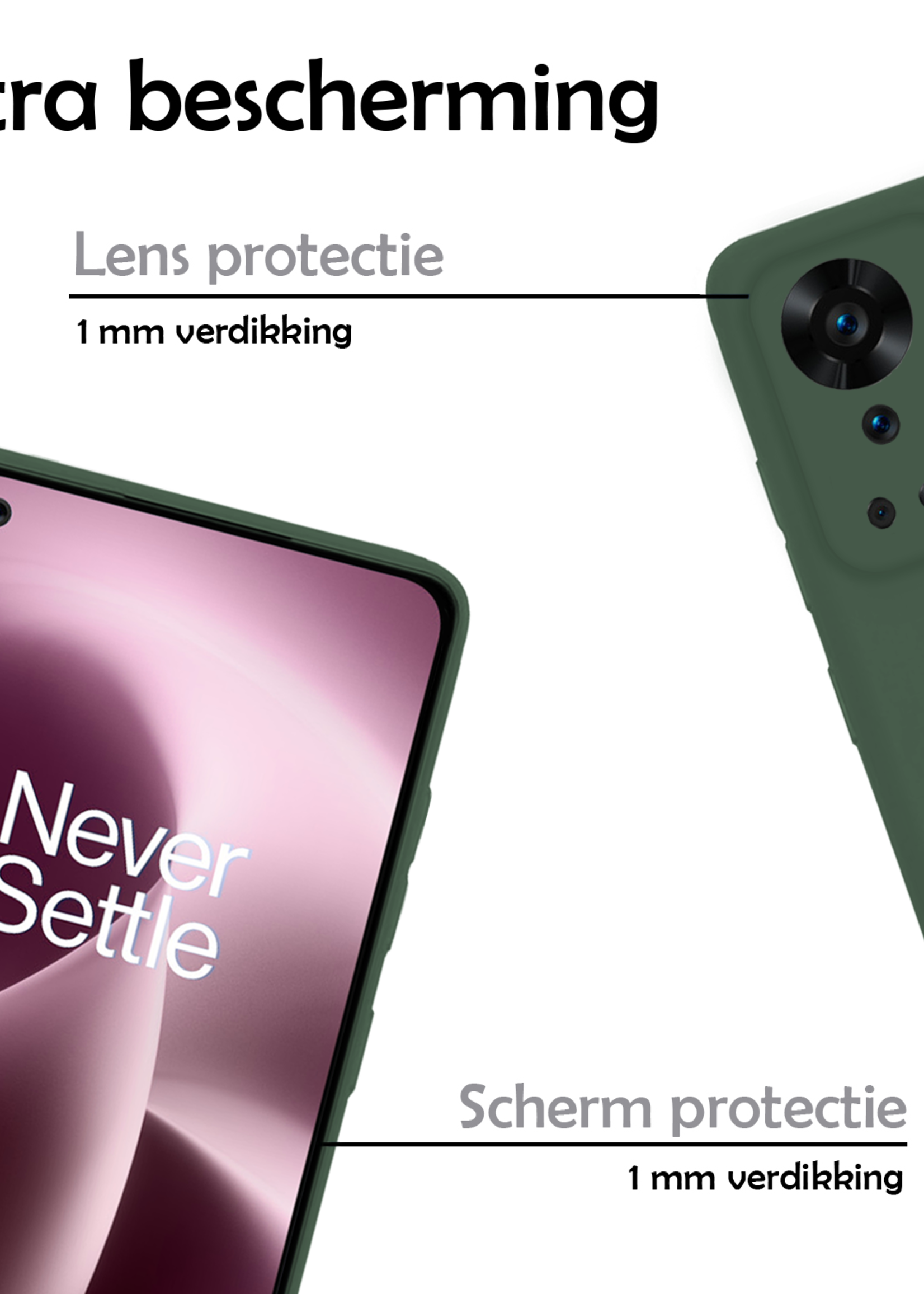 LUQ LUQ OnePlus Nord 2T Hoesje Siliconen Met 2x Screenprotector - Donkergroen