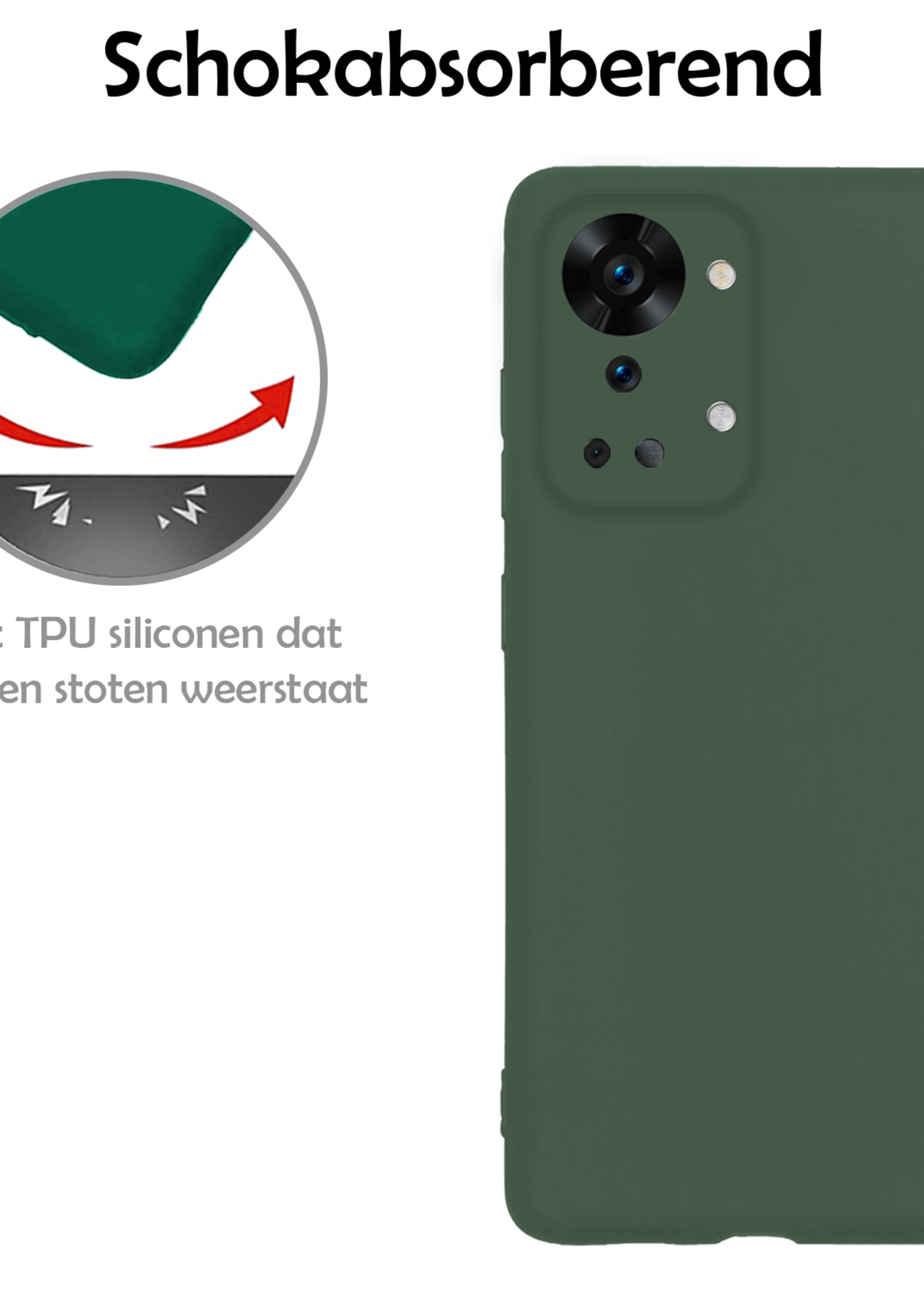 LUQ LUQ OnePlus Nord 2T Hoesje Siliconen Met 2x Screenprotector - Donkergroen