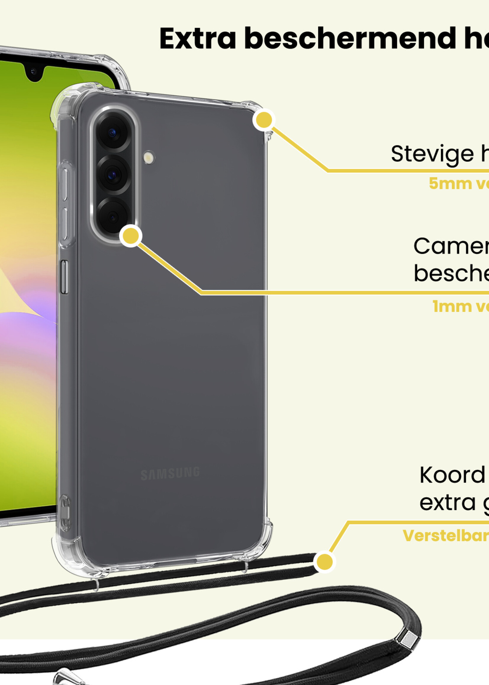 LUQ LUQ Samsung Galaxy A26 Hoesje Transparant Shockproof Met Zwart Koord