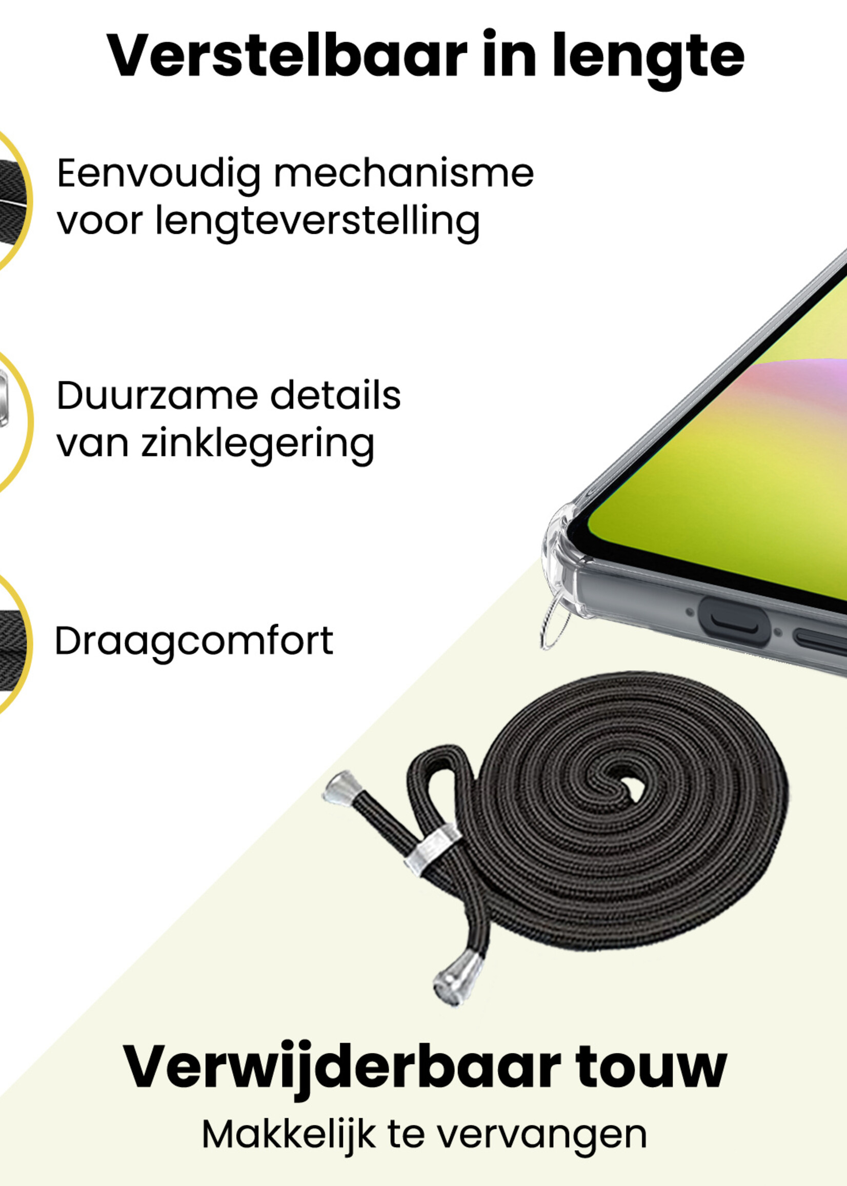 LUQ LUQ Samsung Galaxy A26 Hoesje Transparant Shockproof Met Zwart Koord