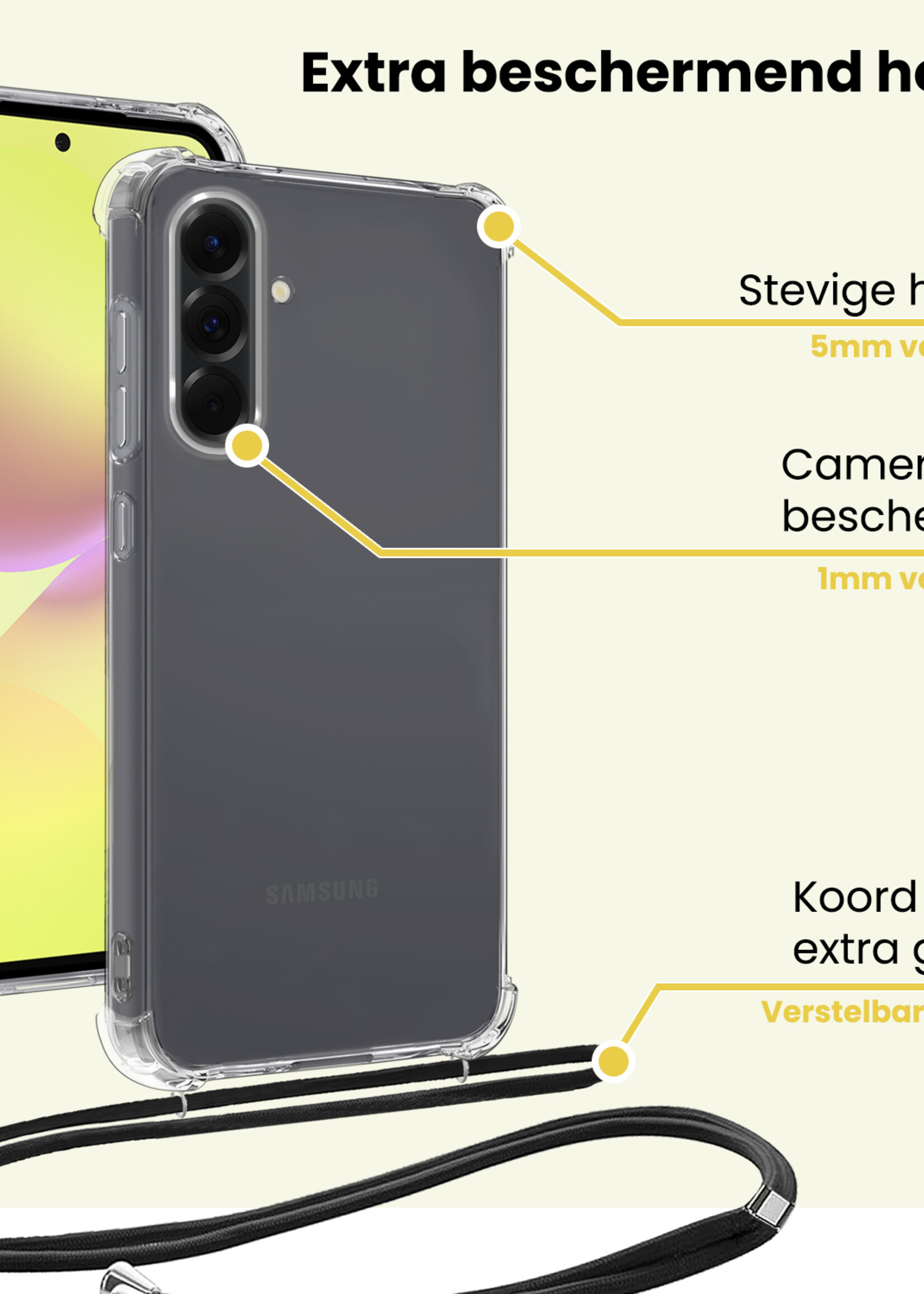 LUQ LUQ Samsung Galaxy A36 Hoesje Transparant Shockproof Met Zwart Koord