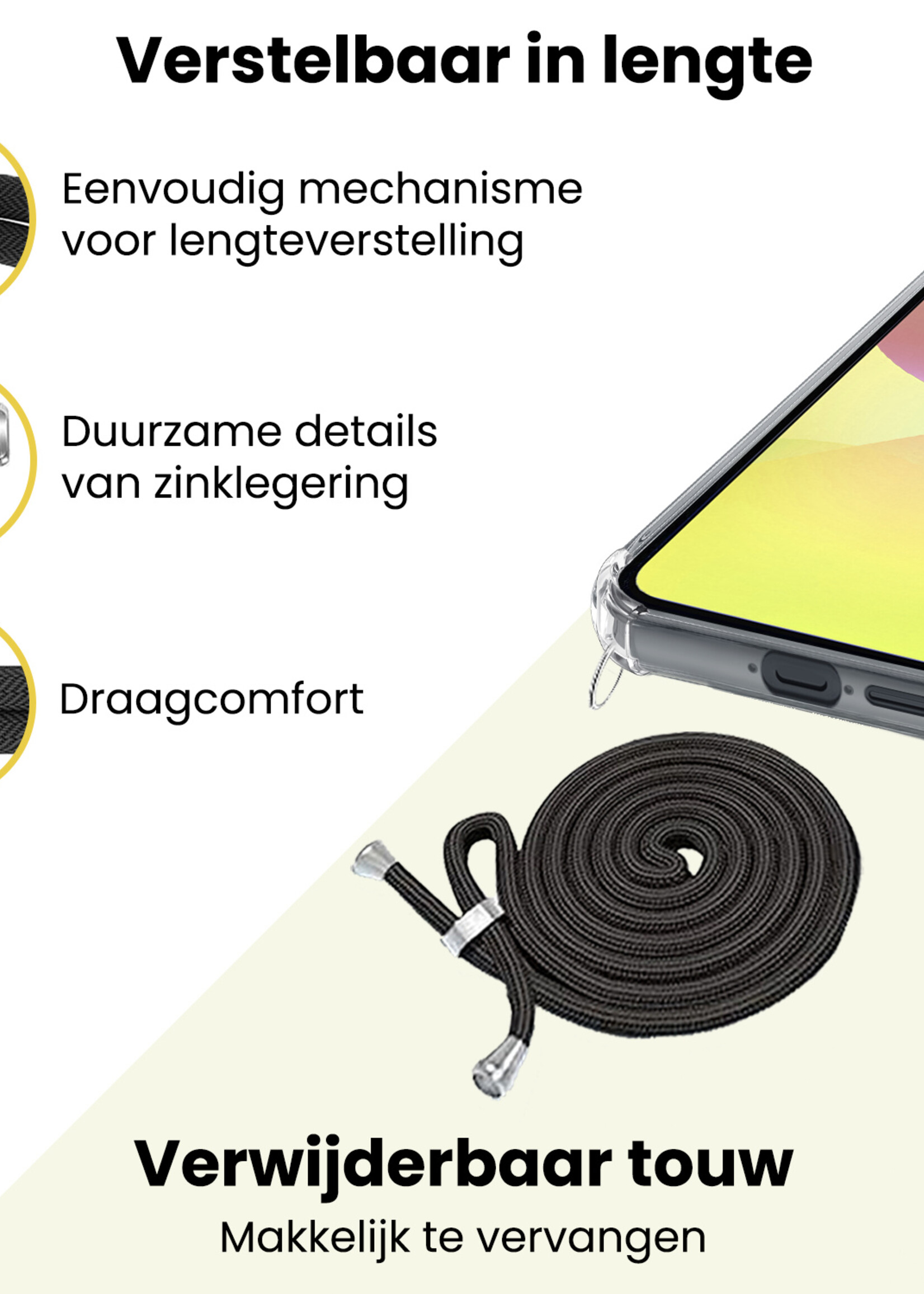 LUQ LUQ Samsung Galaxy A36 Hoesje Transparant Shockproof Met Zwart Koord