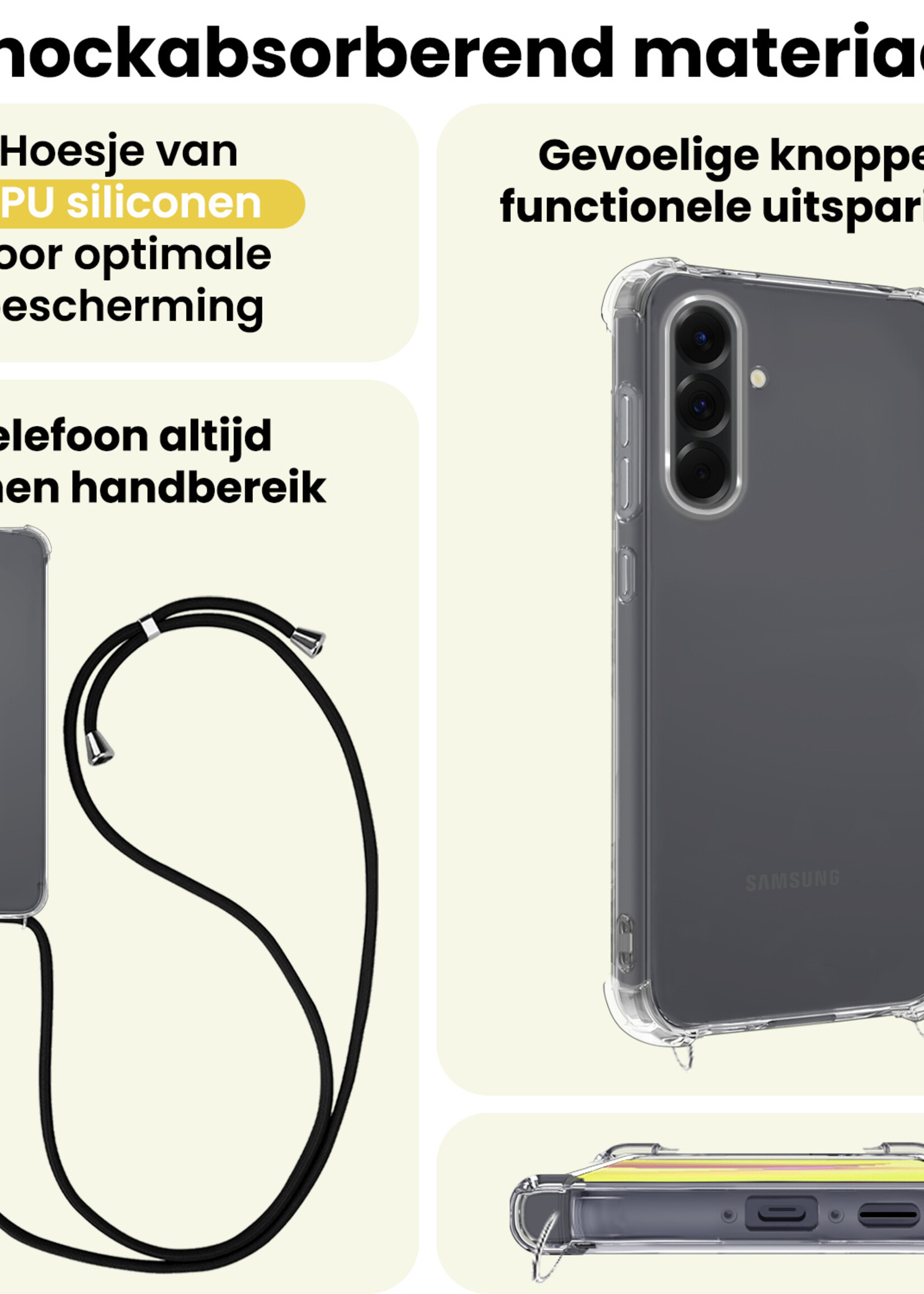 LUQ LUQ Samsung Galaxy A36 Hoesje Transparant Shockproof Met Zwart Koord