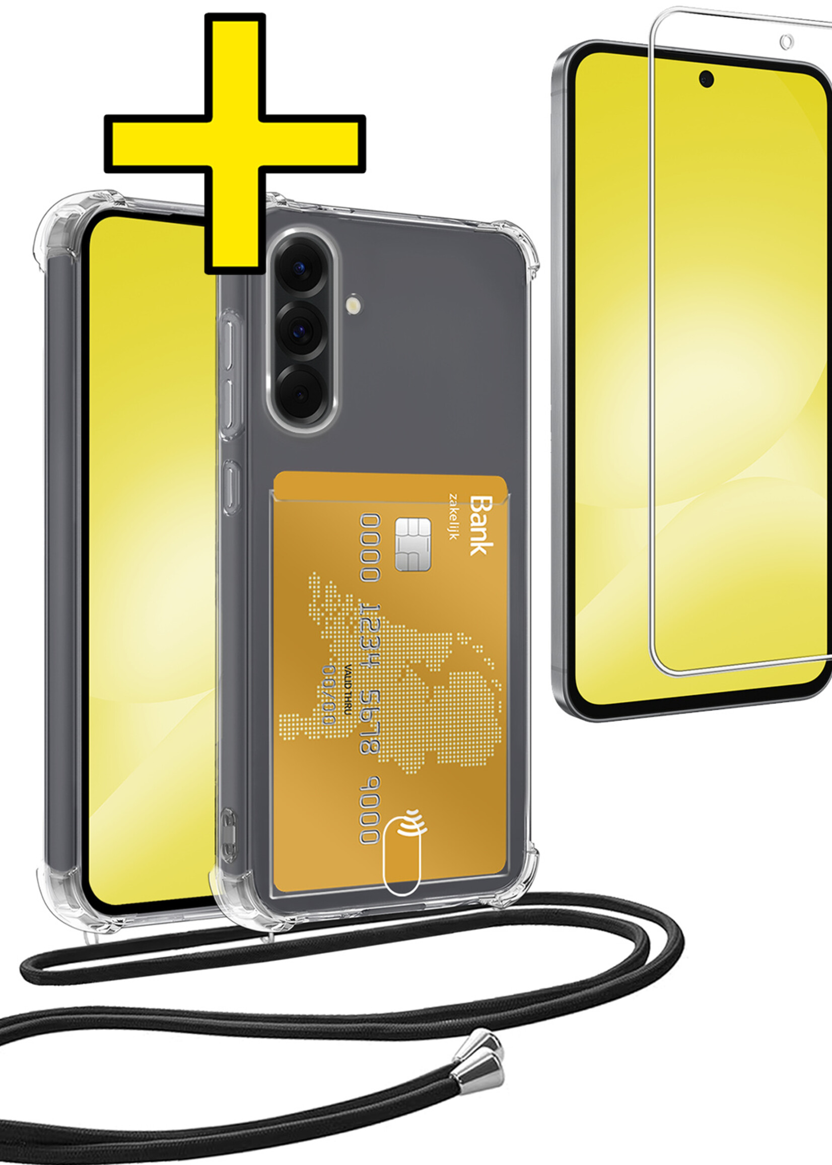 LUQ LUQ Samsung Galaxy A56 Hoesje Pashouder met Koord Met Screenprotector