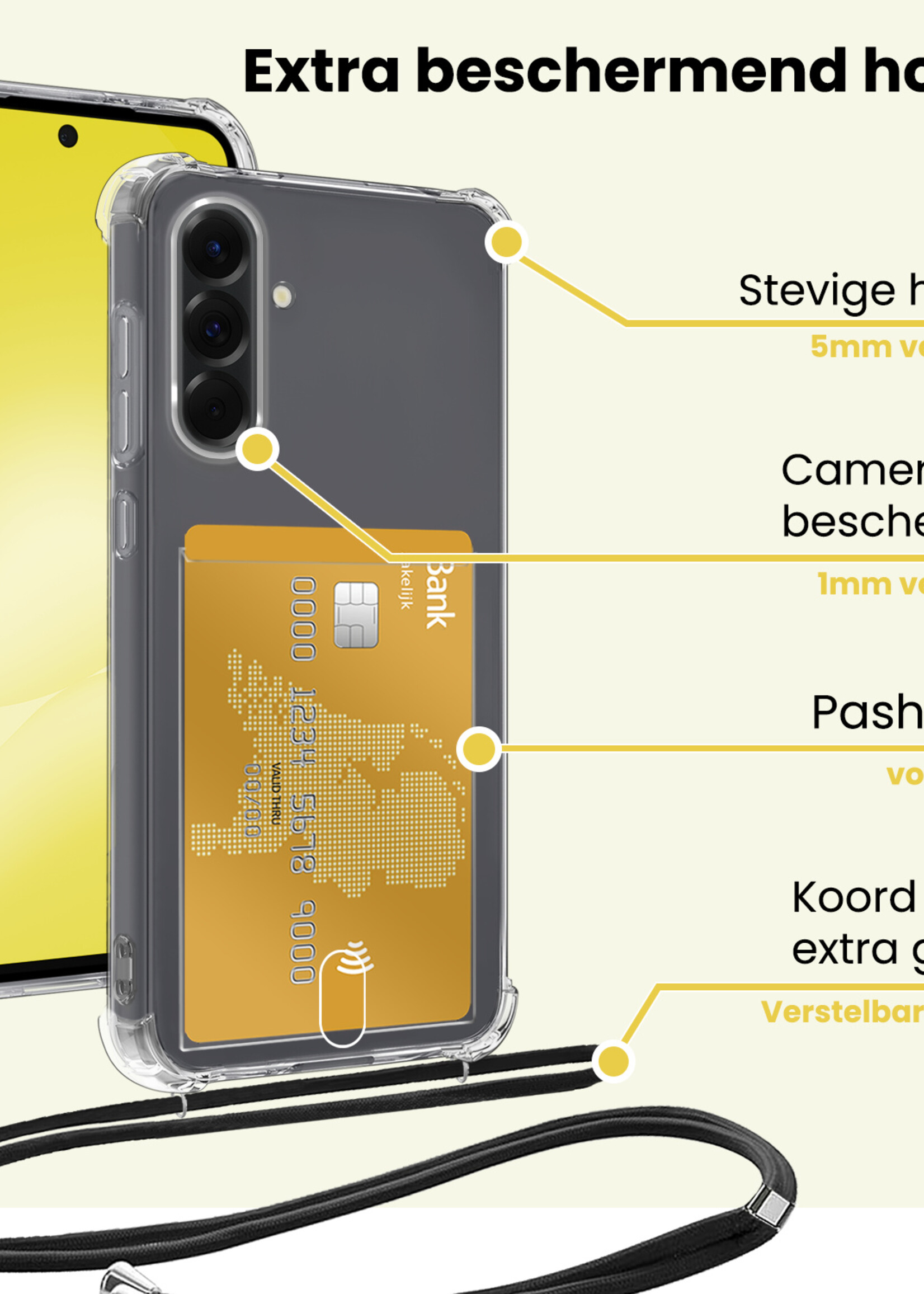 LUQ LUQ Samsung Galaxy A56 Hoesje Pashouder met Koord Met Screenprotector