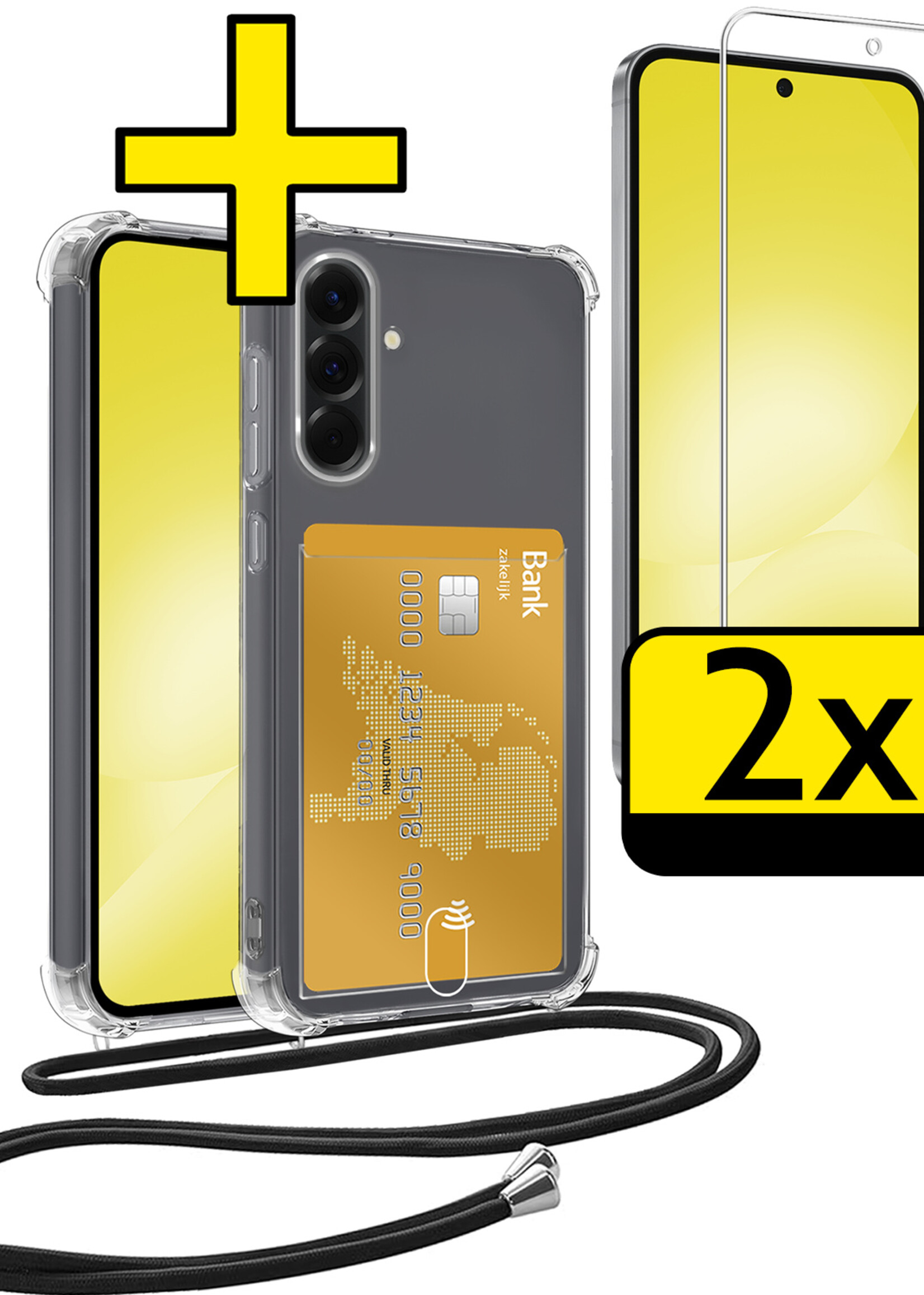LUQ LUQ Samsung Galaxy A56 Hoesje Pashouder met Koord Met 2x Screenprotector