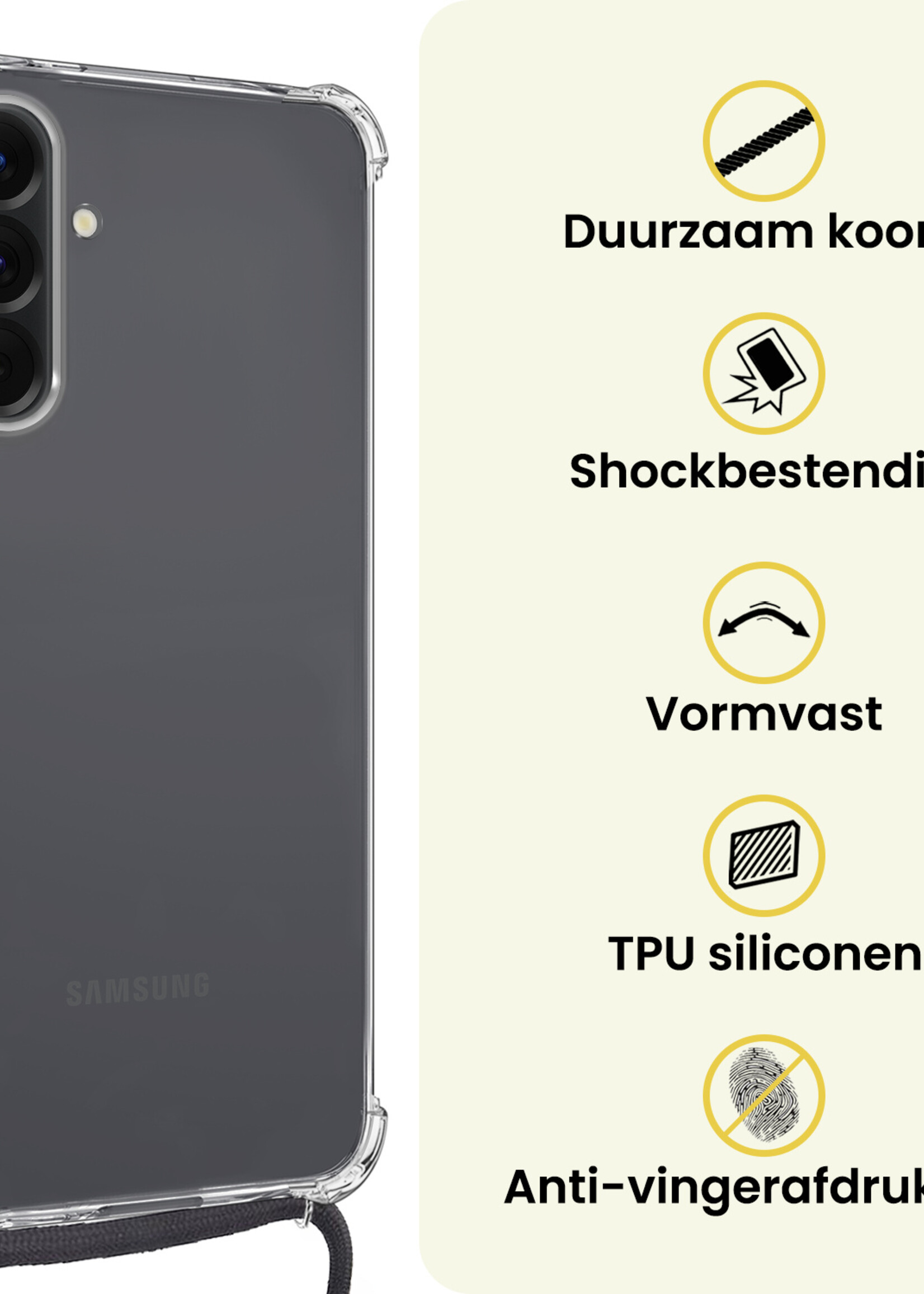 LUQ LUQ Samsung Galaxy A56 Hoesje Transparant Shockproof Met Zwart Koord
