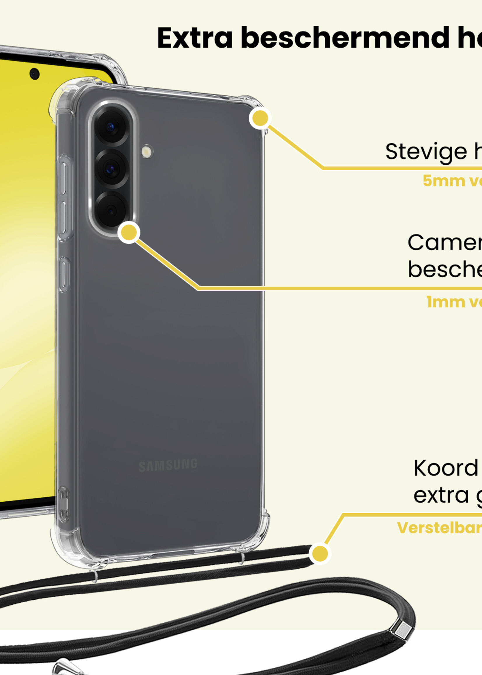 LUQ LUQ Samsung Galaxy A56 Hoesje Transparant Shockproof Met Zwart Koord