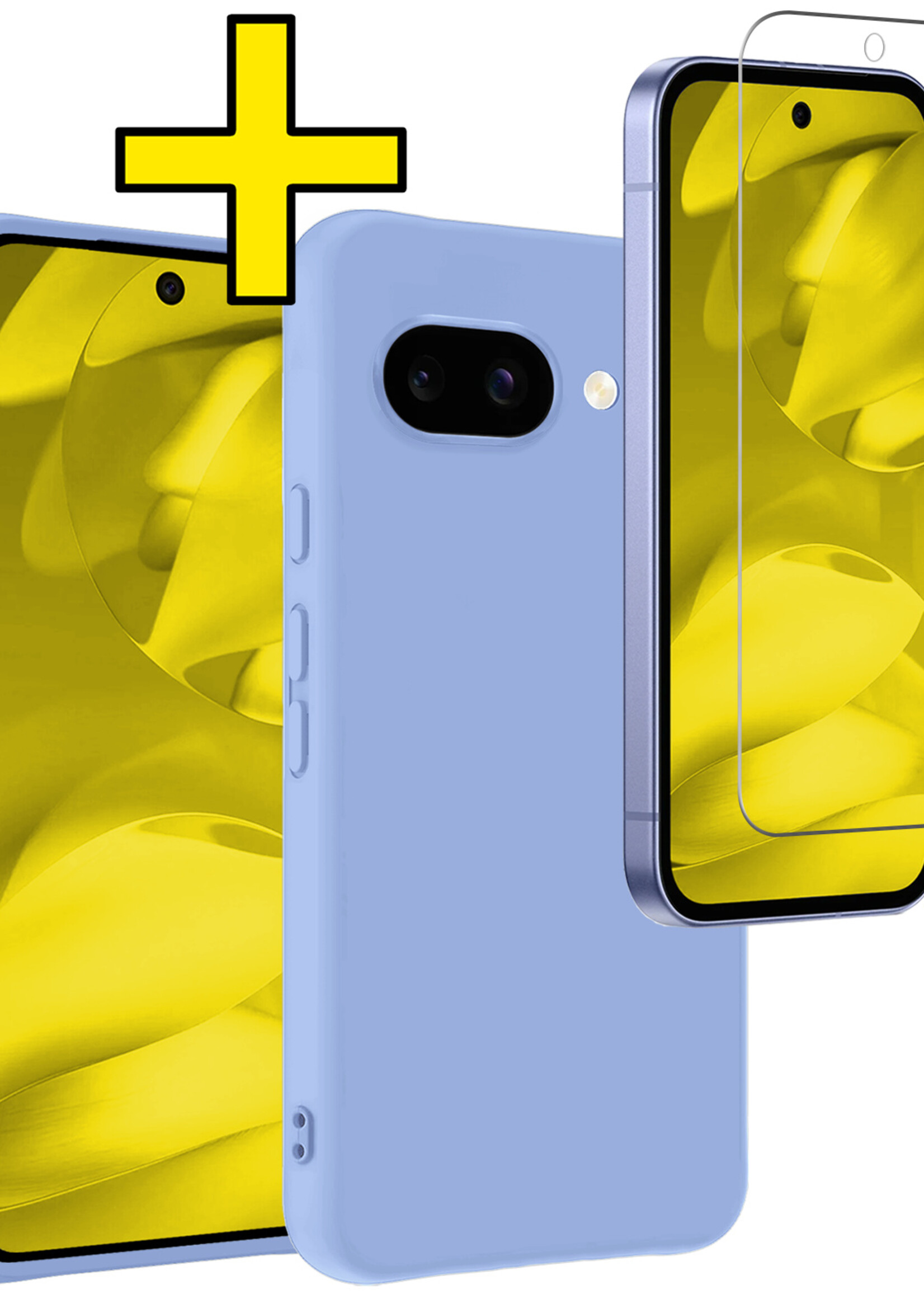 LUQ LUQ Google Pixel 9a Hoesje Siliconen Met Screenprotector - Lichtblauw