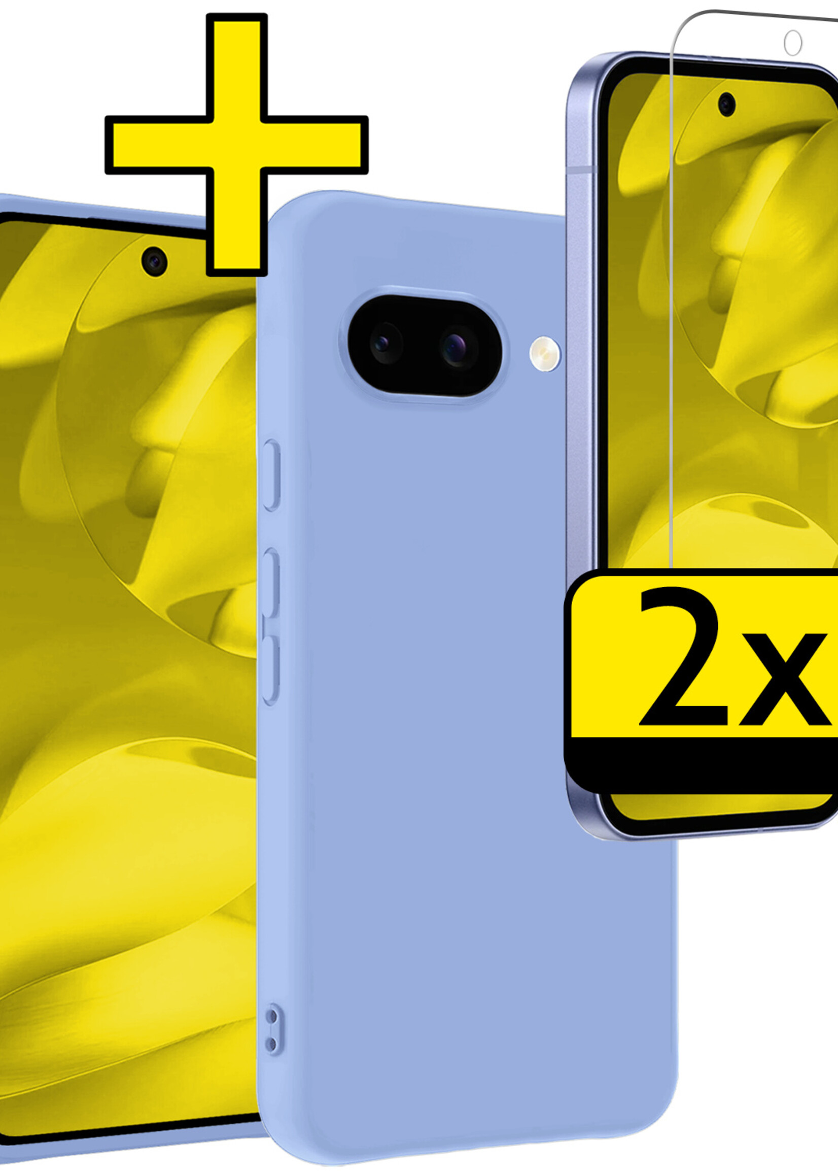 LUQ LUQ Google Pixel 9a Hoesje Siliconen Met 2x Screenprotector - Lichtblauw