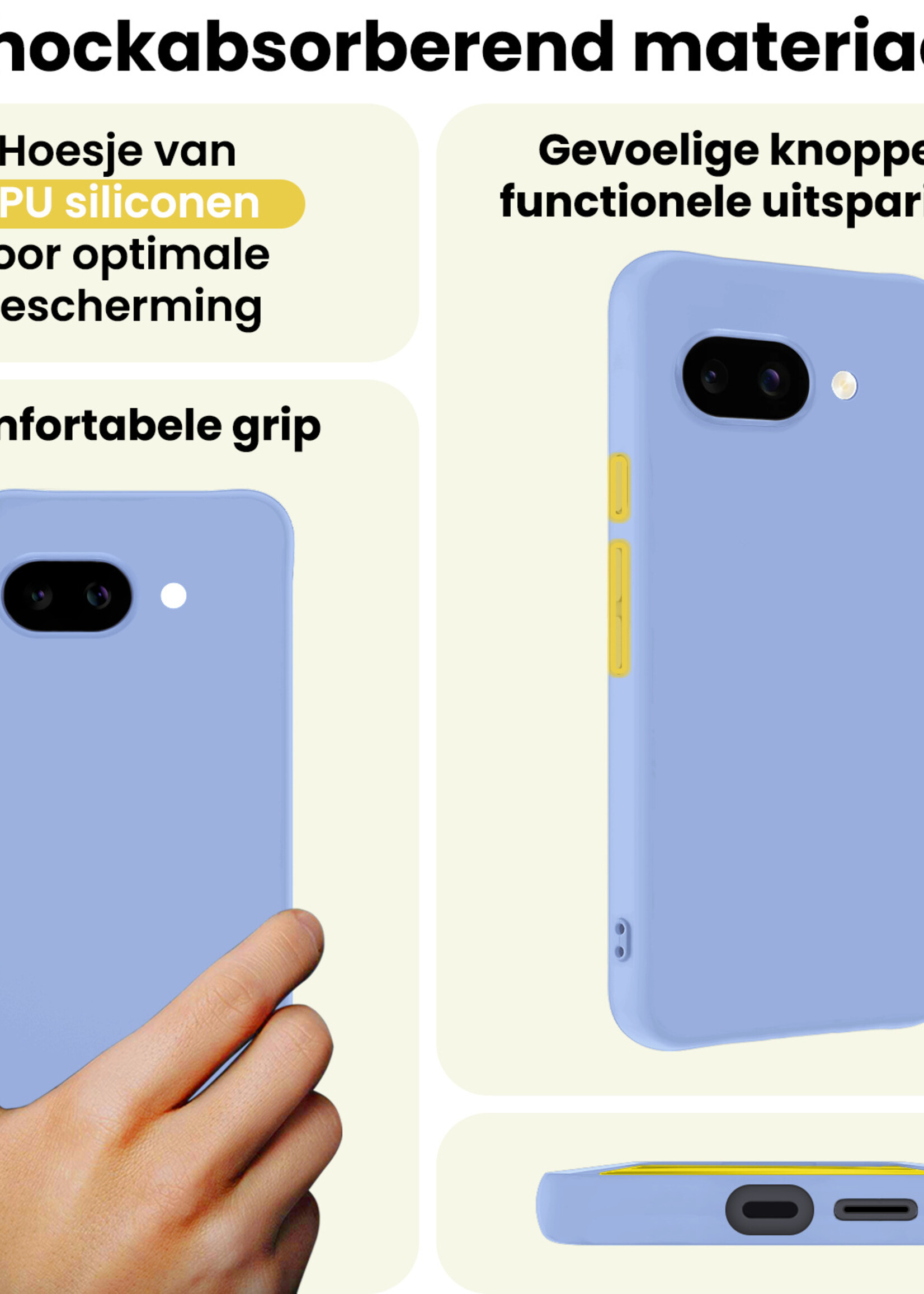 LUQ LUQ Google Pixel 9a Hoesje Siliconen Met 2x Screenprotector - Lichtblauw