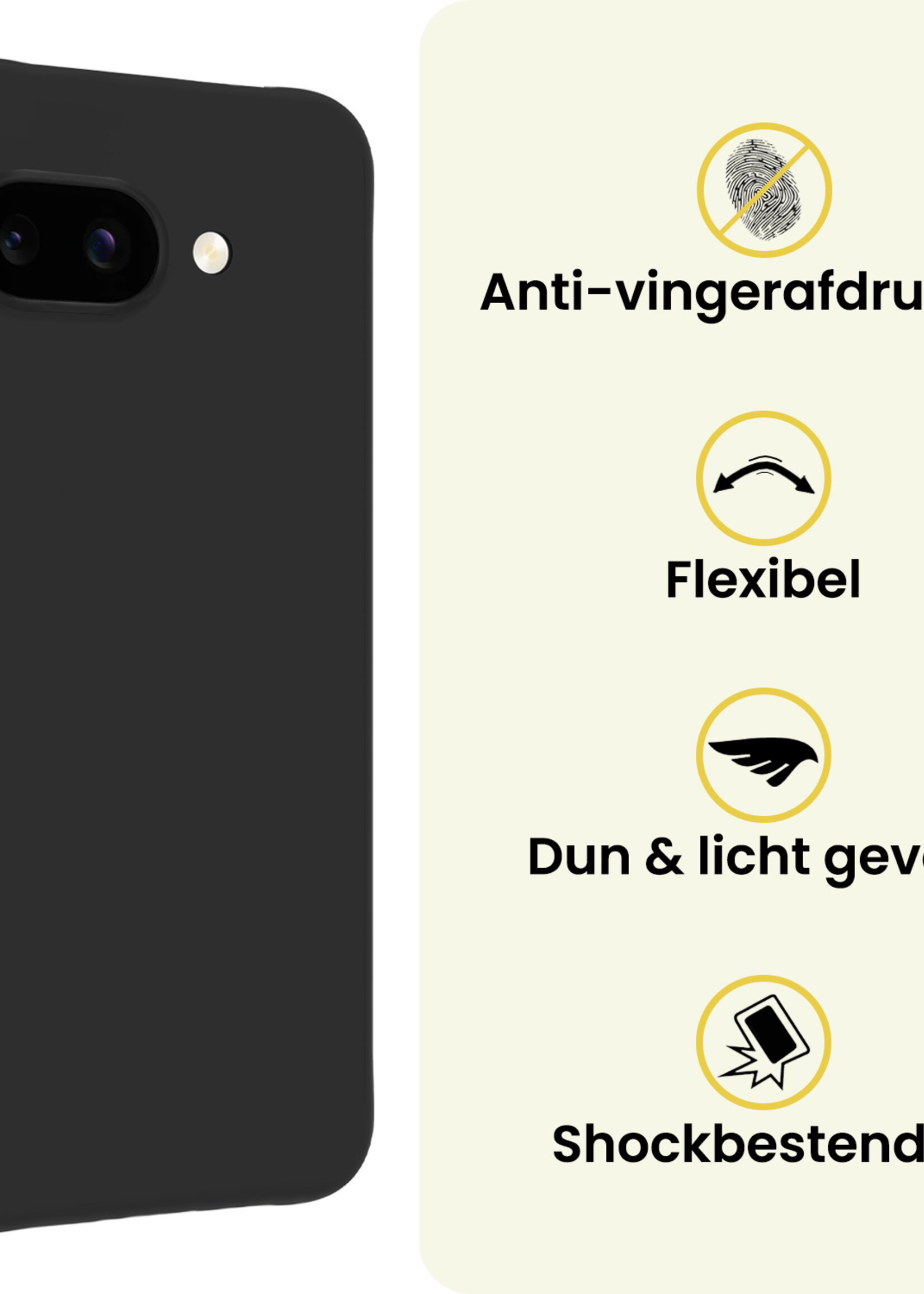 LUQ LUQ Google Pixel 9a Hoesje Siliconen Met 2x Screenprotector - Zwart