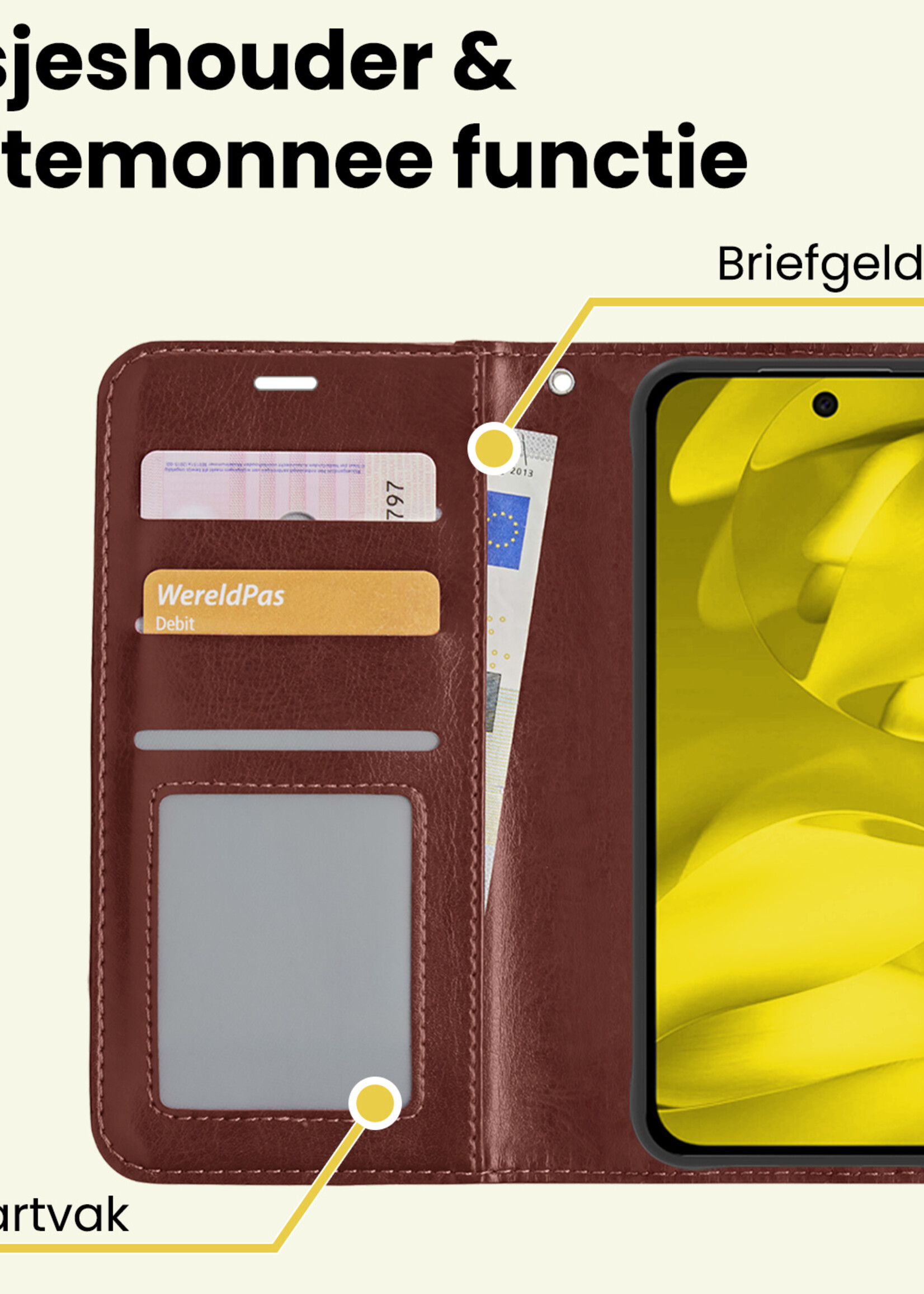 LUQ LUQ Google Pixel 9a Hoesje Bookcase Met Screenprotector - Bruin