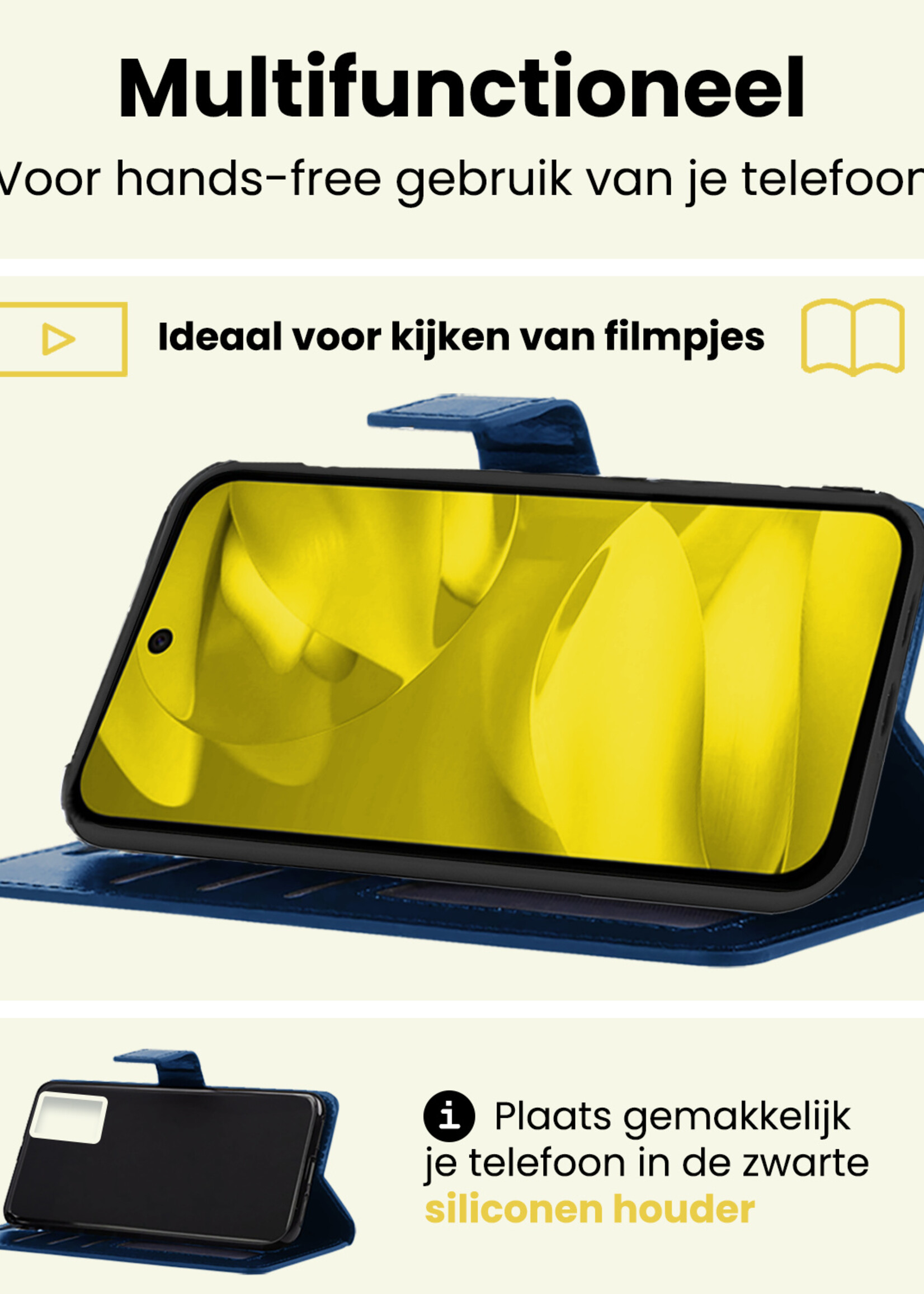 LUQ LUQ Google Pixel 9a Hoesje Bookcase Met Screenprotector - Donkerblauw