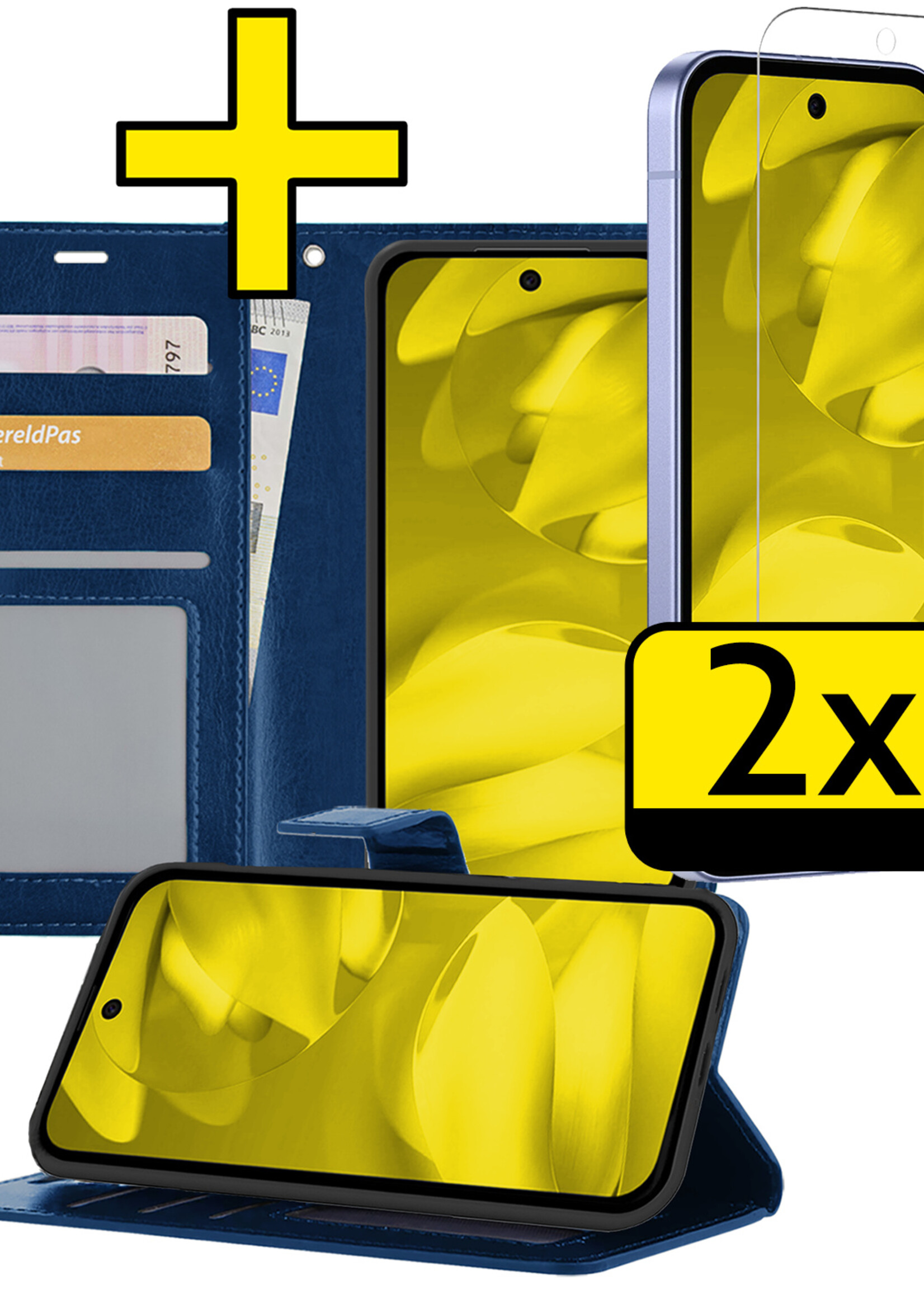 LUQ LUQ Google Pixel 9a Hoesje Bookcase Met 2x Screenprotector - Donkerblauw