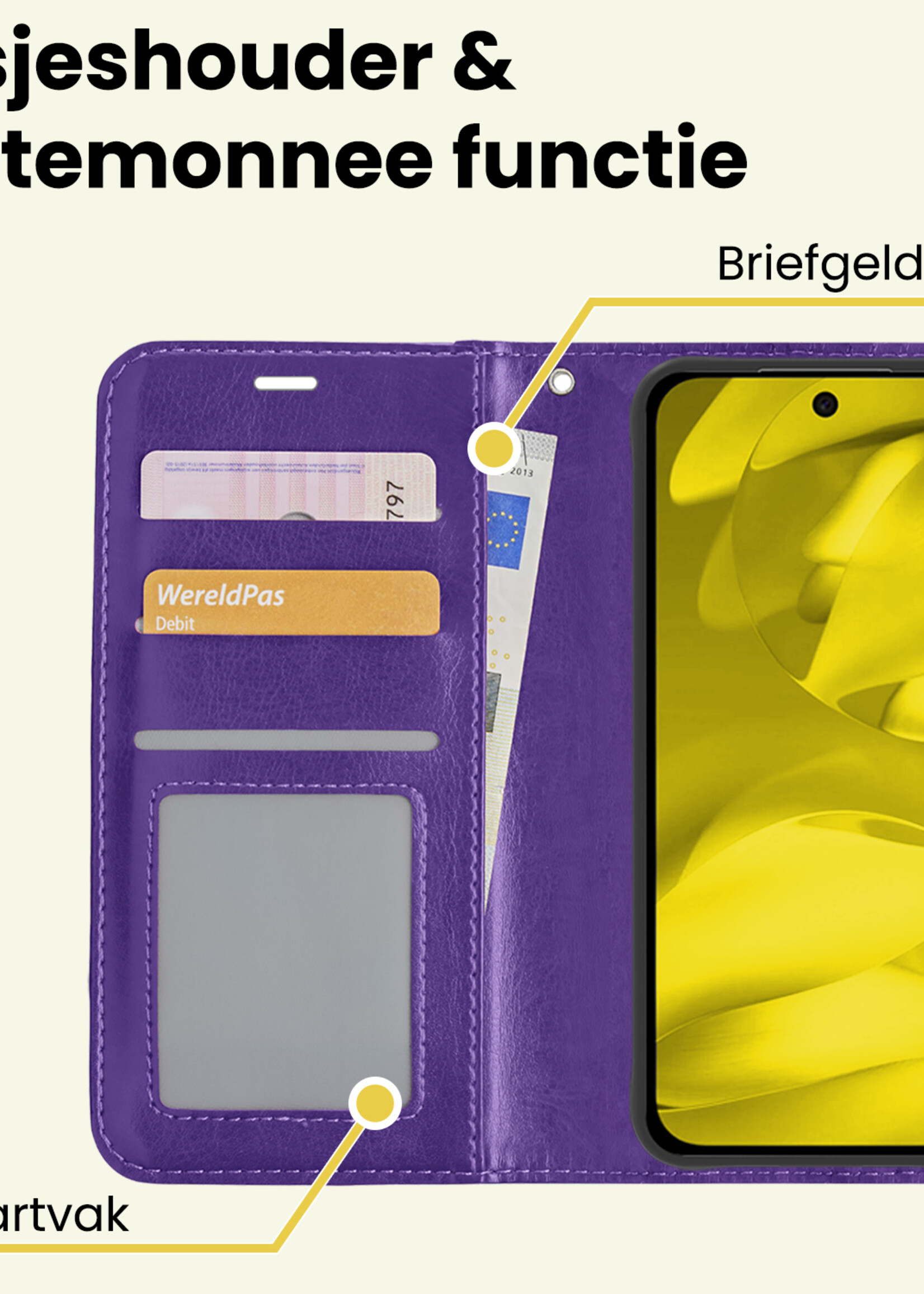 LUQ LUQ Google Pixel 9a Hoesje Bookcase Met 2x Screenprotector - Paars