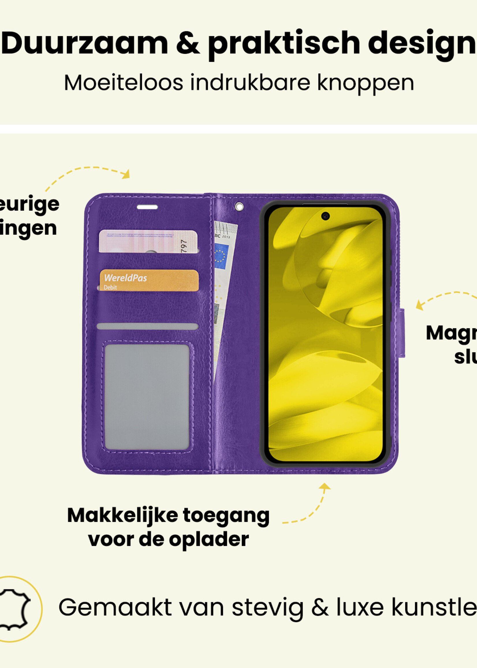 LUQ LUQ Google Pixel 9a Hoesje Bookcase Met 2x Screenprotector - Paars