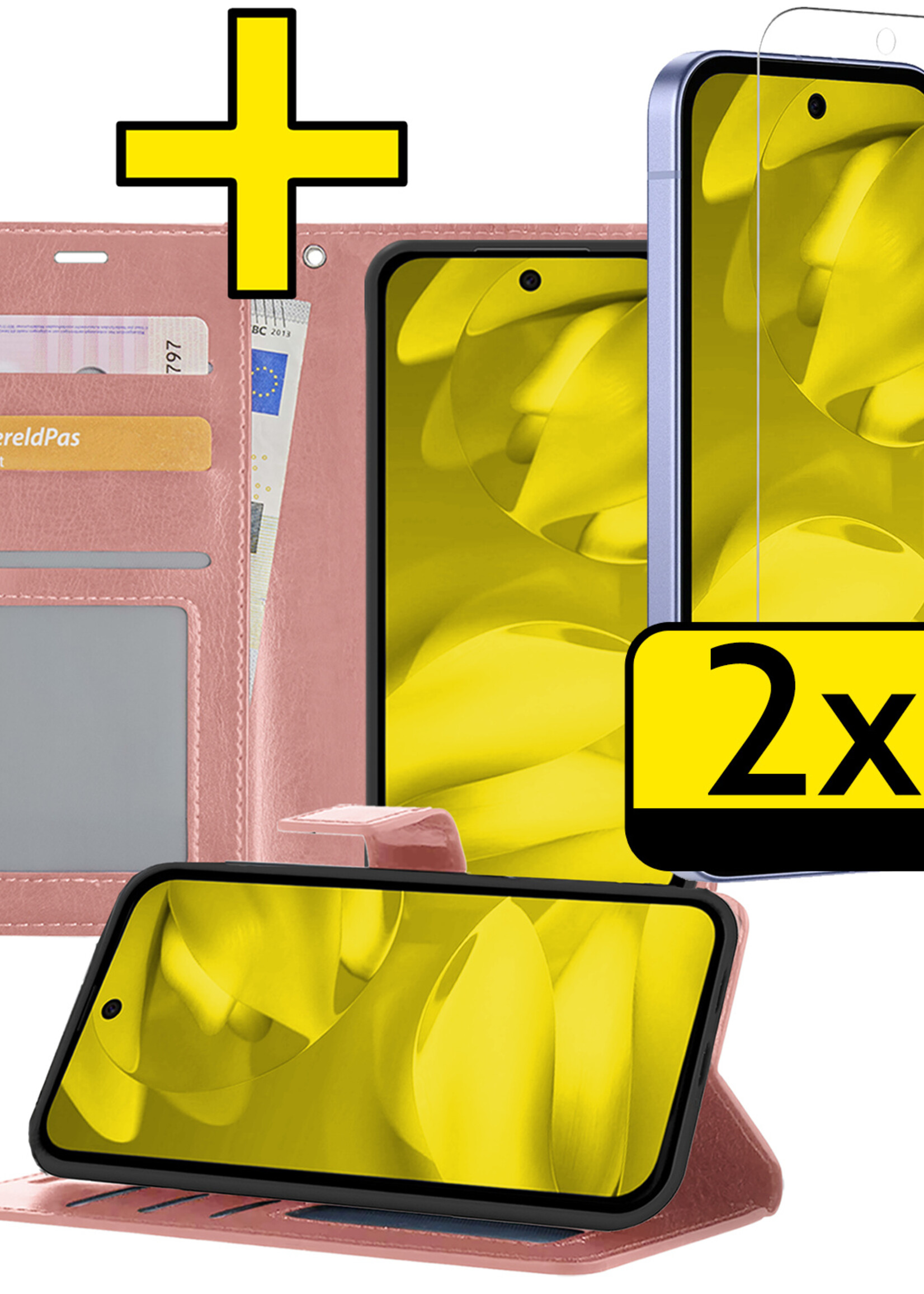 LUQ LUQ Google Pixel 9a Hoesje Bookcase Met 2x Screenprotector - Rose Goud