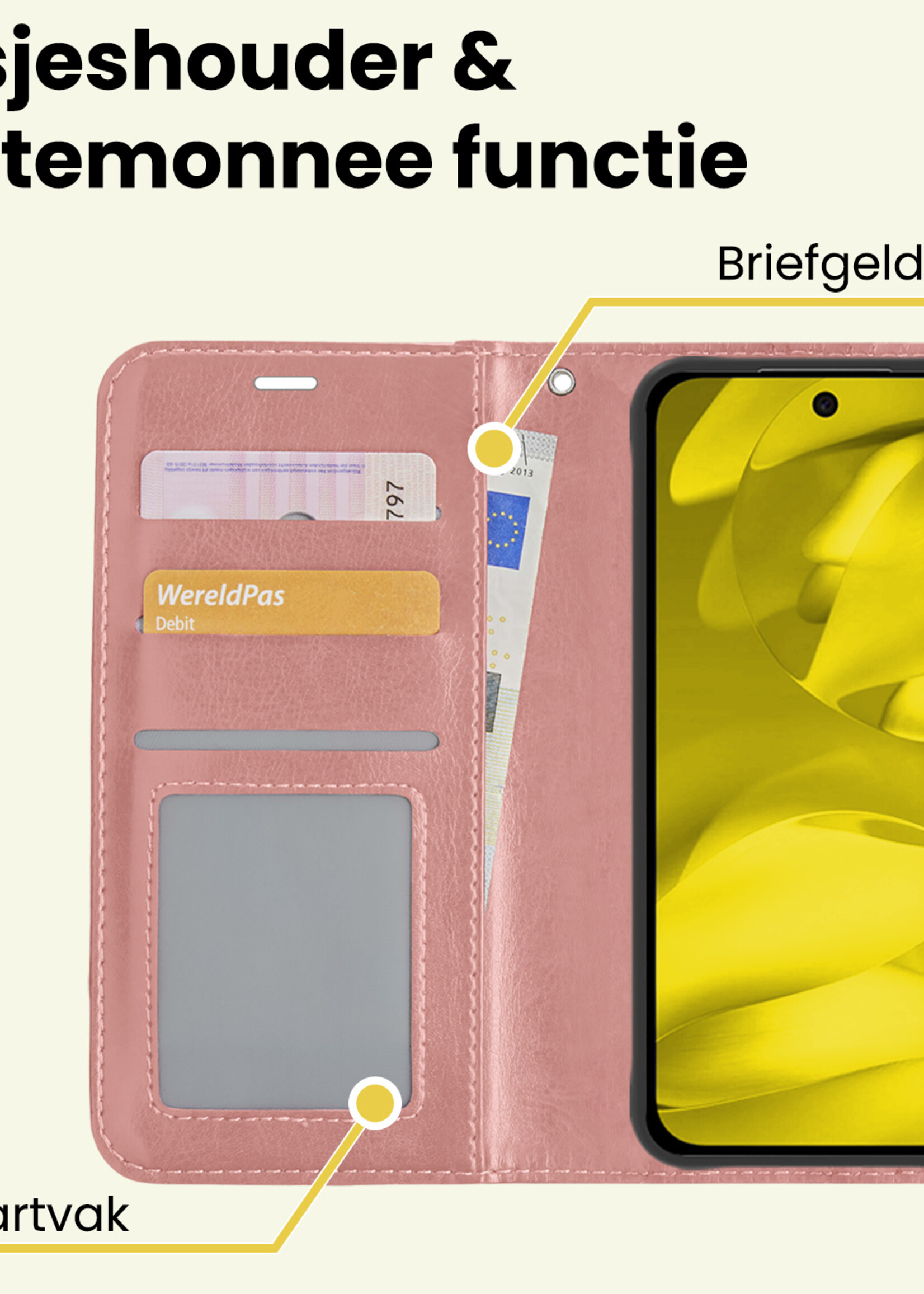 LUQ LUQ Google Pixel 9a Hoesje Bookcase Met 2x Screenprotector - Rose Goud