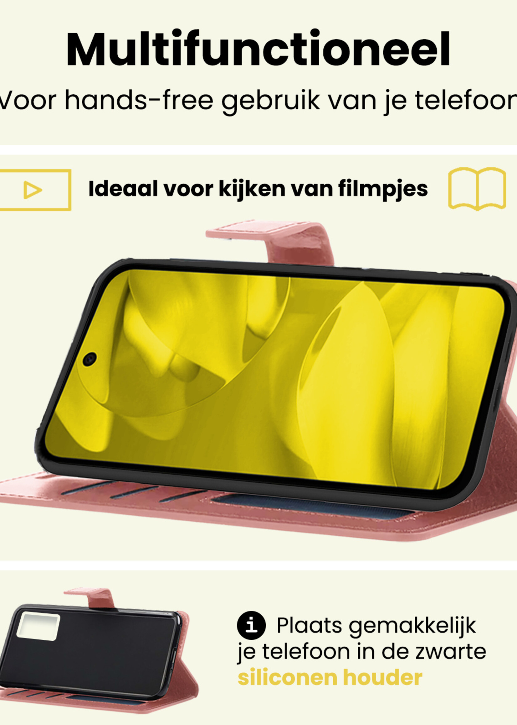 LUQ LUQ Google Pixel 9a Hoesje Bookcase Met 2x Screenprotector - Rose Goud
