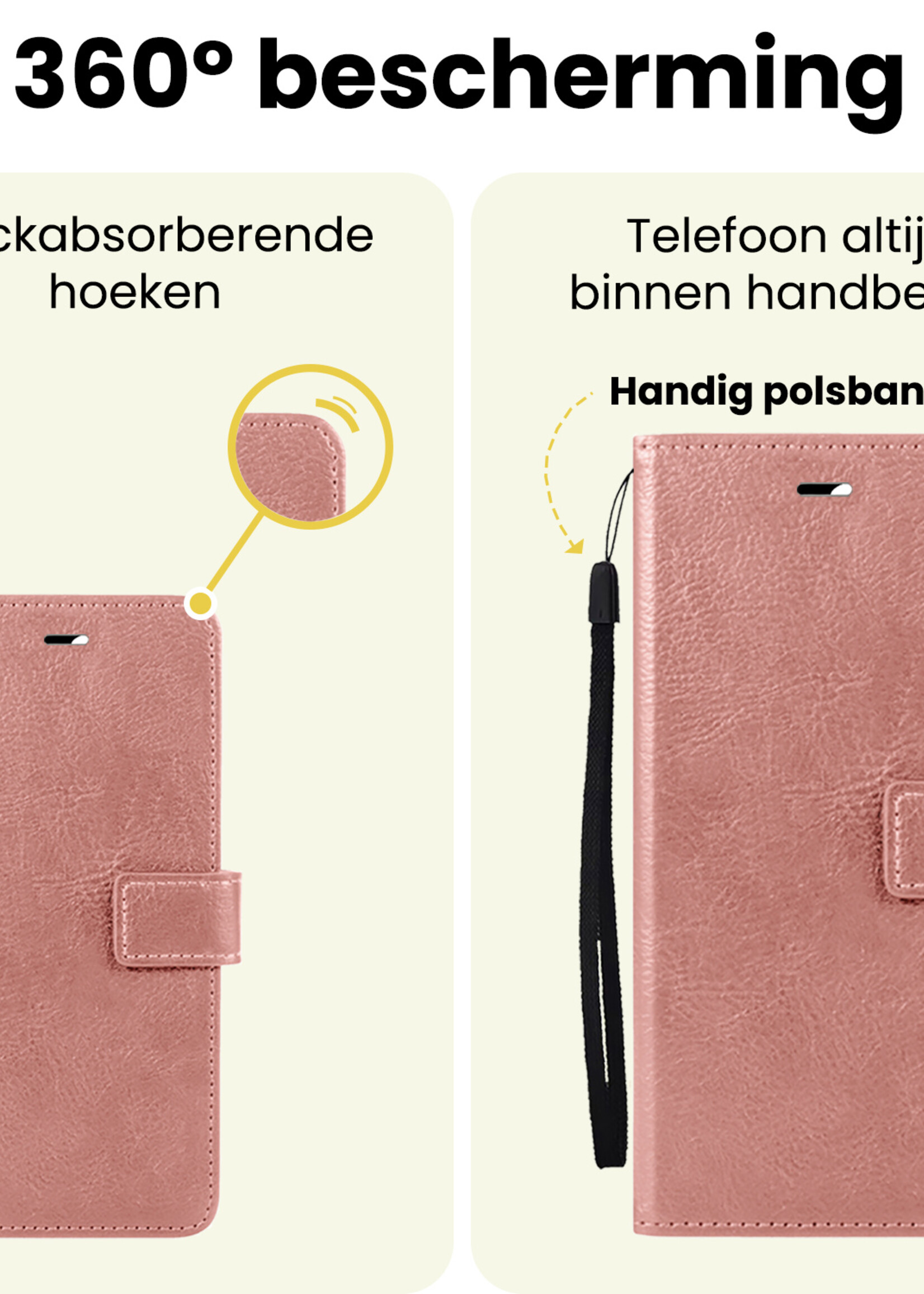 LUQ LUQ Google Pixel 9a Hoesje Bookcase Met 2x Screenprotector - Rose Goud