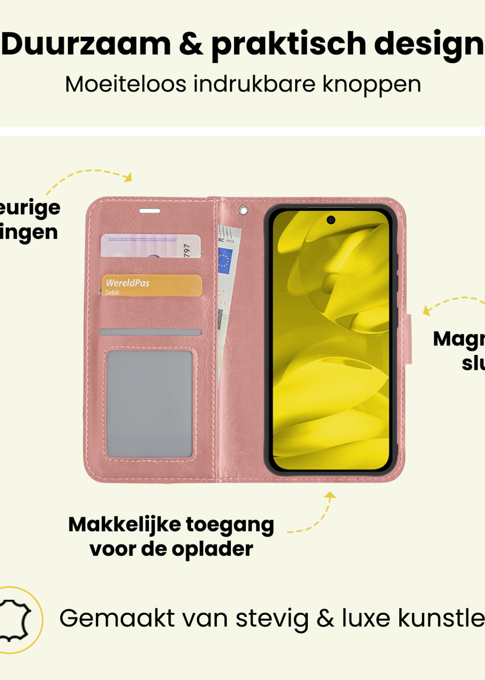 LUQ LUQ Google Pixel 9a Hoesje Bookcase Met 2x Screenprotector - Rose Goud
