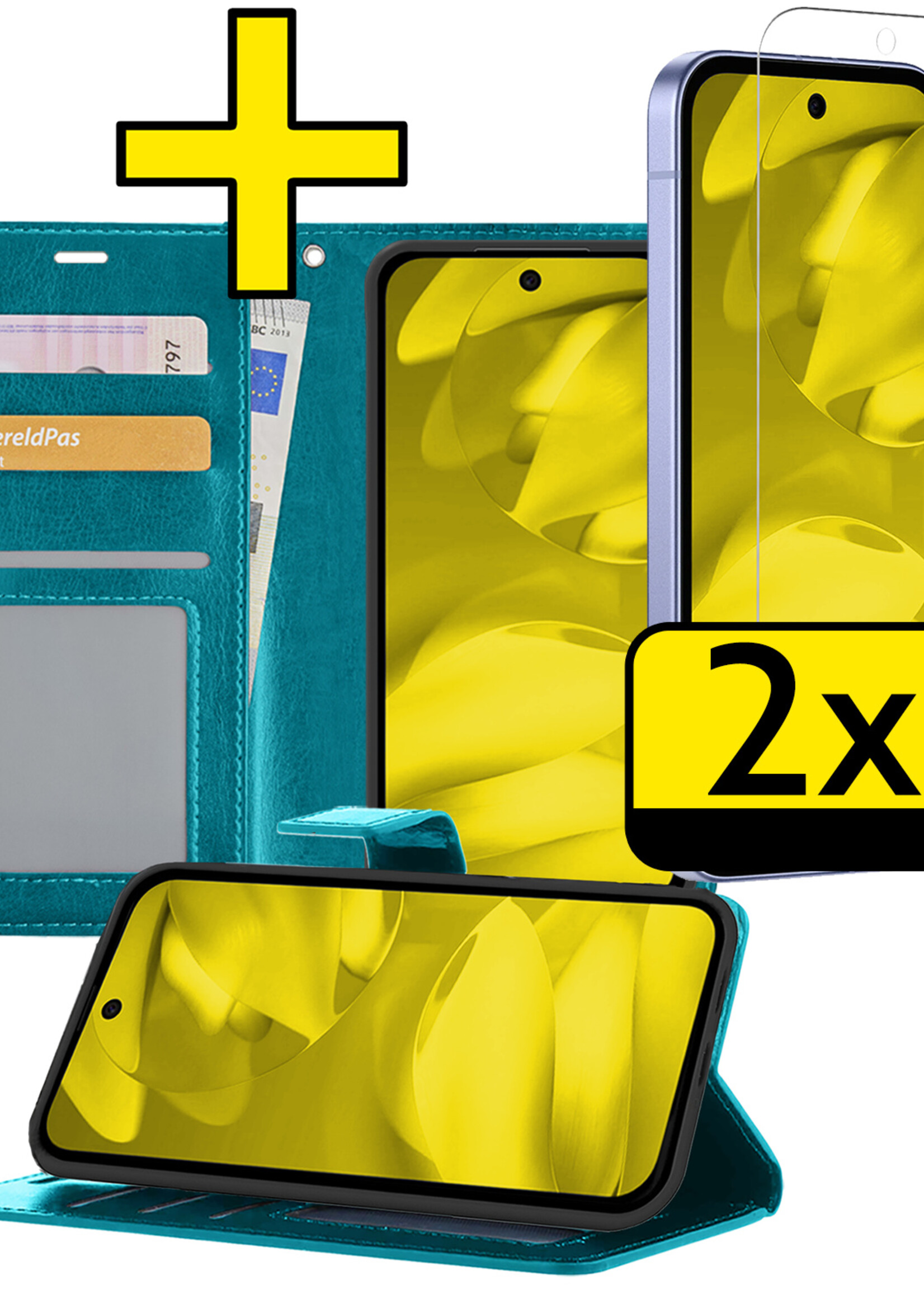LUQ LUQ Google Pixel 9a Hoesje Bookcase Met 2x Screenprotector - Turquoise
