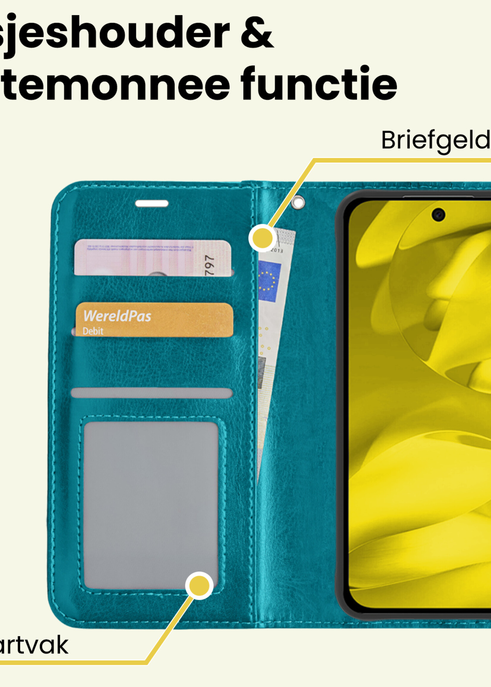 LUQ LUQ Google Pixel 9a Hoesje Bookcase Met 2x Screenprotector - Turquoise