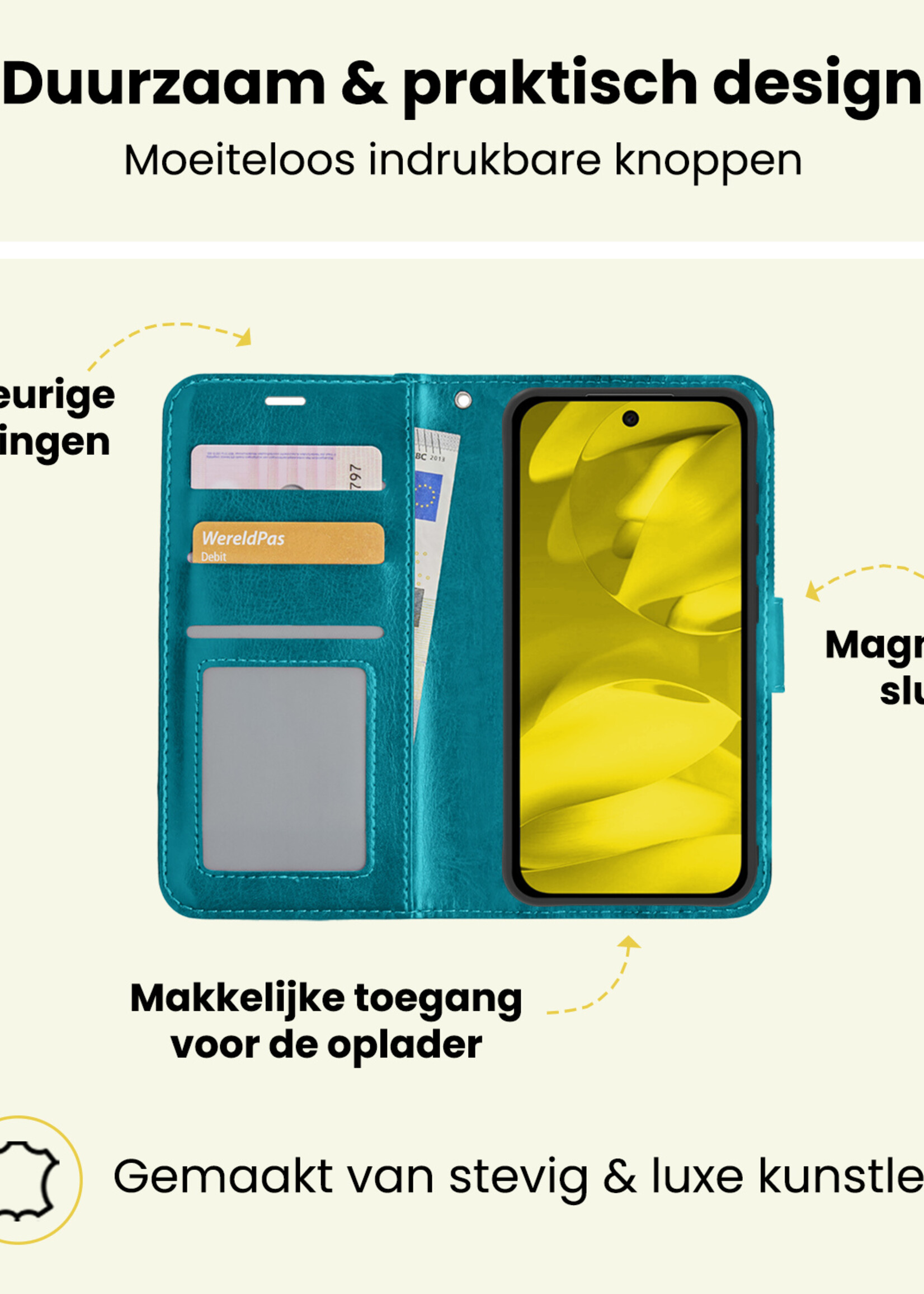 LUQ LUQ Google Pixel 9a Hoesje Bookcase Met 2x Screenprotector - Turquoise
