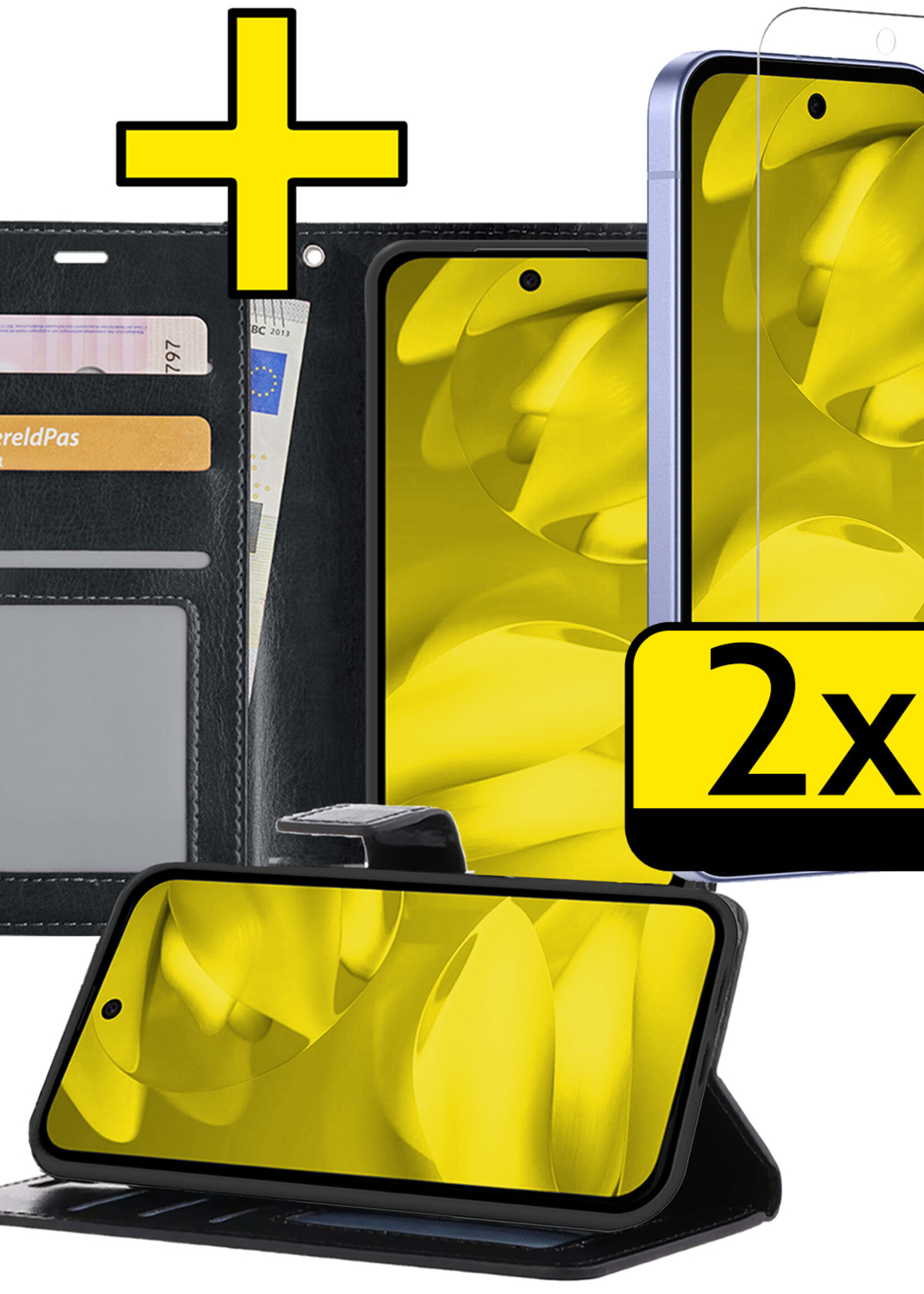 LUQ LUQ Google Pixel 9a Hoesje Bookcase Met 2x Screenprotector - Zwart