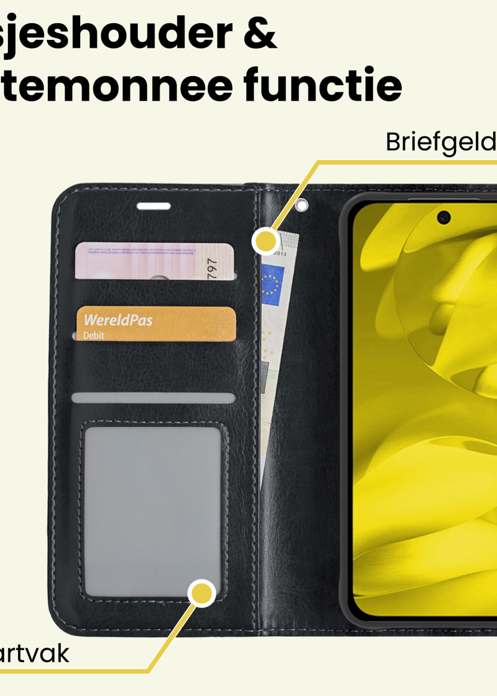 LUQ LUQ Google Pixel 9a Hoesje Bookcase Met 2x Screenprotector - Zwart