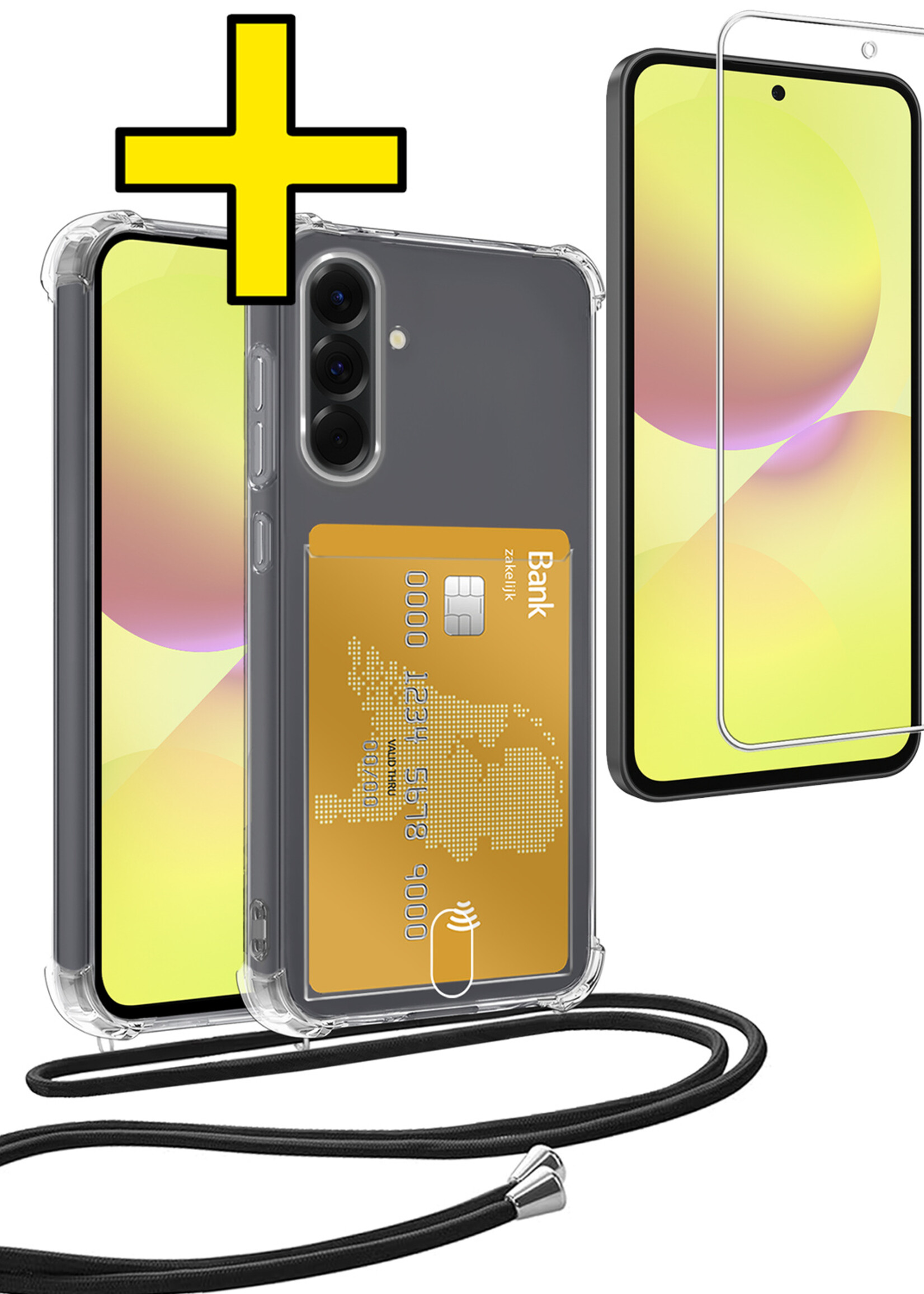 LUQ LUQ Samsung Galaxy A36 Hoesje Pashouder met Koord Met Screenprotector