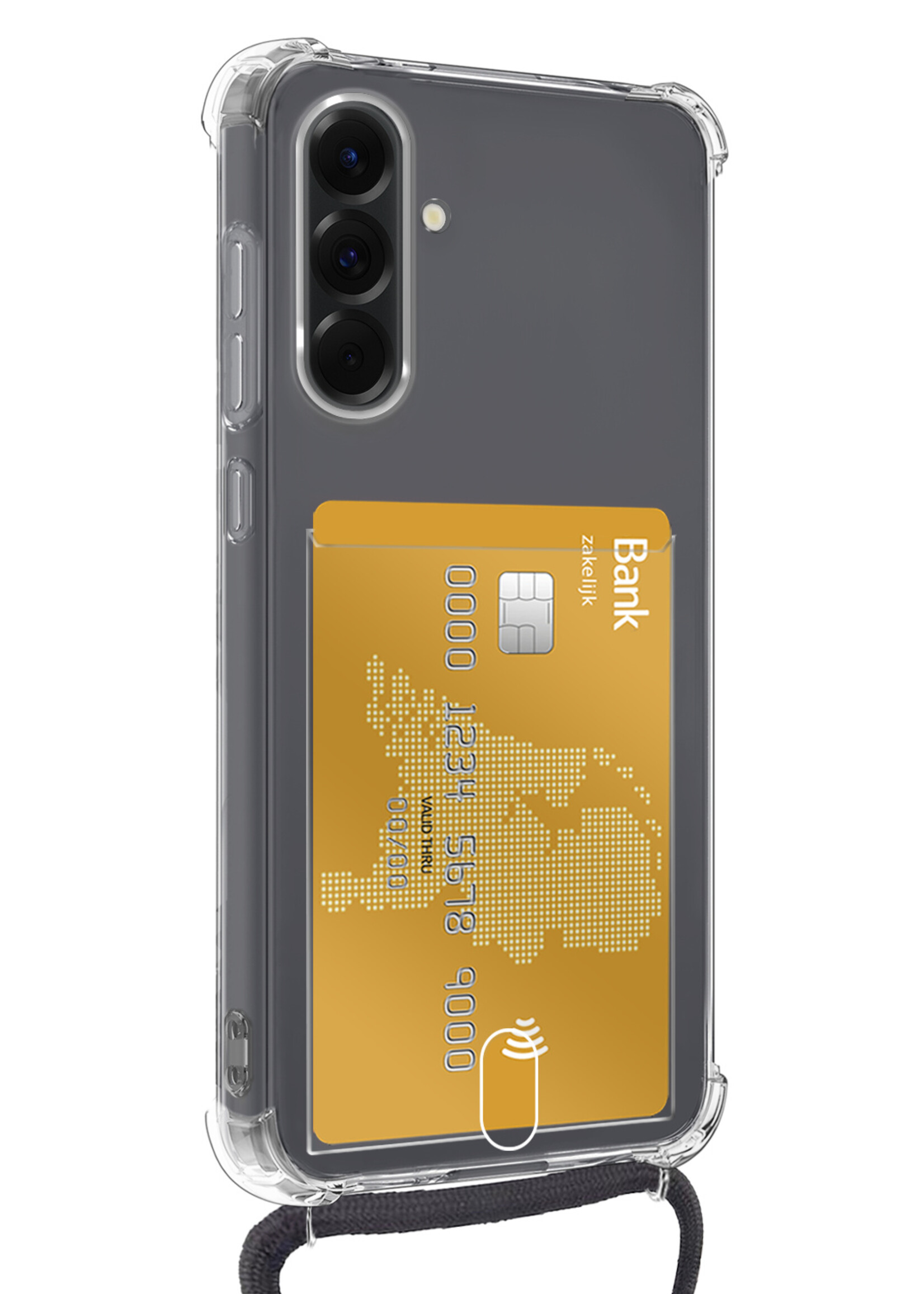 LUQ LUQ Samsung Galaxy A36 Hoesje Pashouder met Koord Met 2x Screenprotector