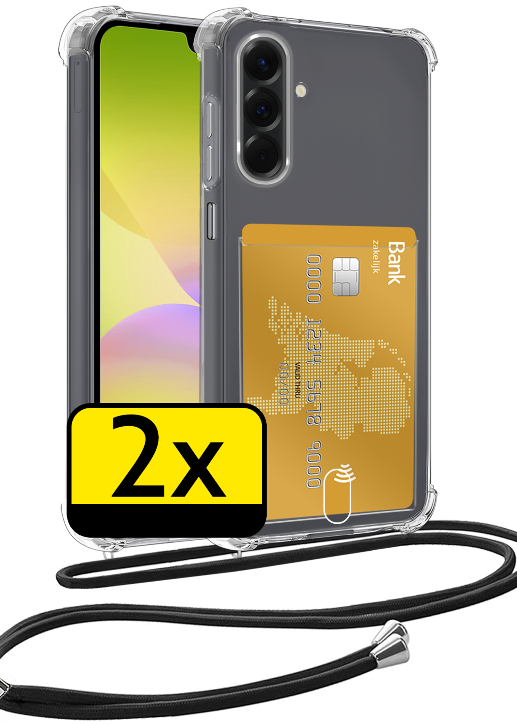 LUQ LUQ Samsung Galaxy A26 Hoesje Pashouder met Koord - 2 PACK