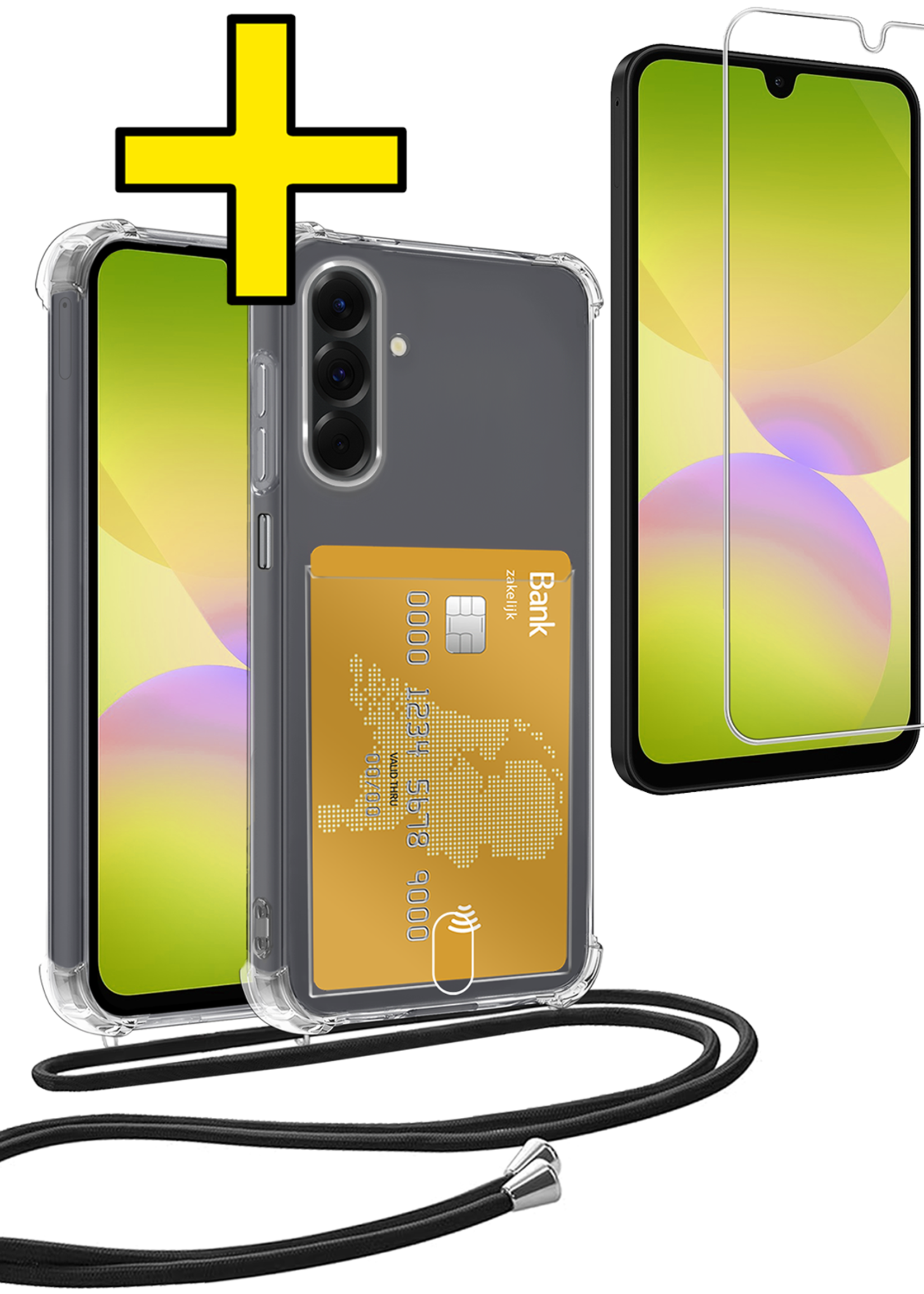 LUQ LUQ Samsung Galaxy A26 Hoesje Pashouder met Koord Met Screenprotector