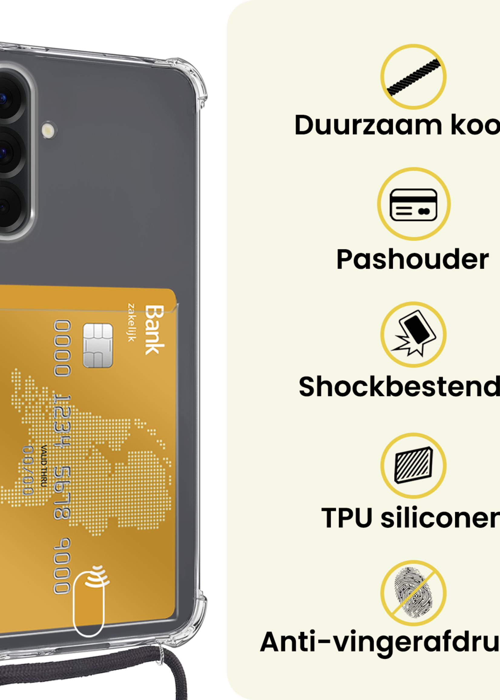 LUQ LUQ Samsung Galaxy A26 Hoesje Pashouder met Koord Met Screenprotector