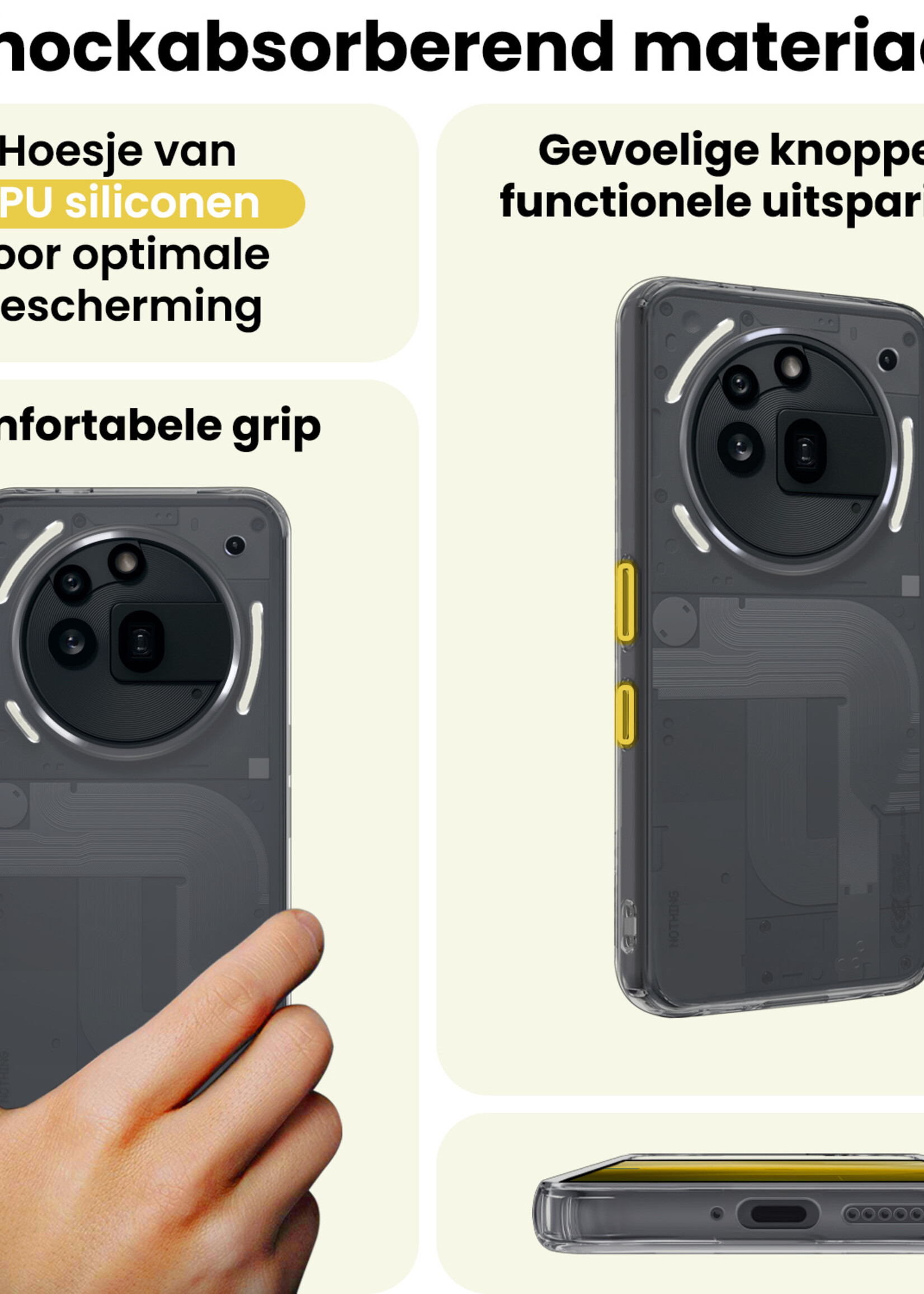 LUQ LUQ Nothing Phone (3a) Pro Hoesje Siliconen Met 2x Screenprotector - Transparant