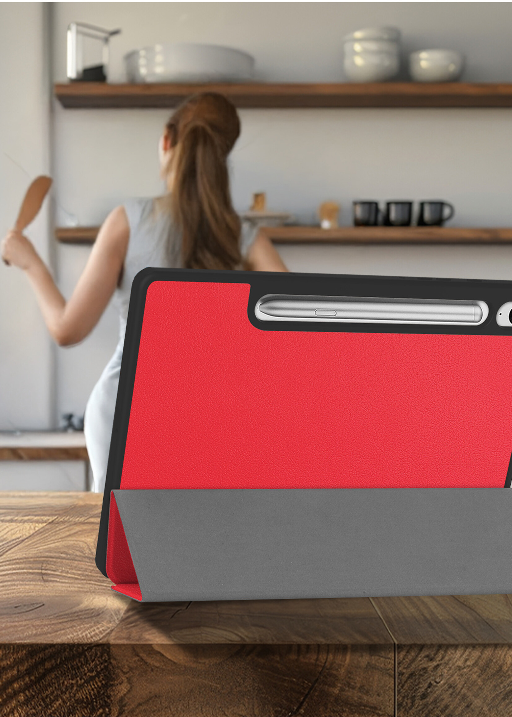 LUQ LUQ Samsung Galaxy Tab S10 FE Plus Hoesje Met Uitsparing S Pen - Rood