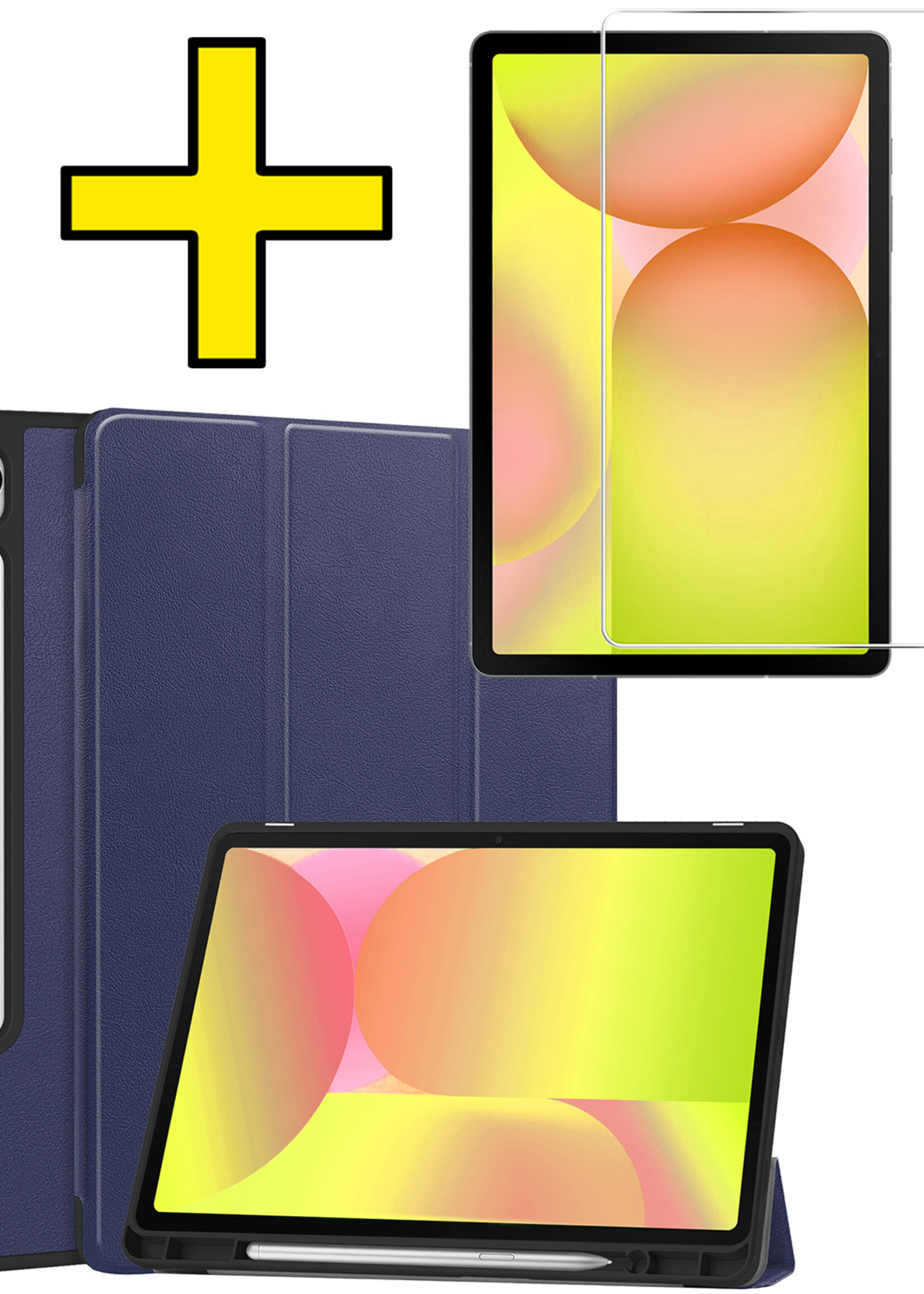 LUQ LUQ Samsung Galaxy Tab S10 FE Plus Hoesje Met Uitsparing S Pen Met Screenprotector - Donkerblauw