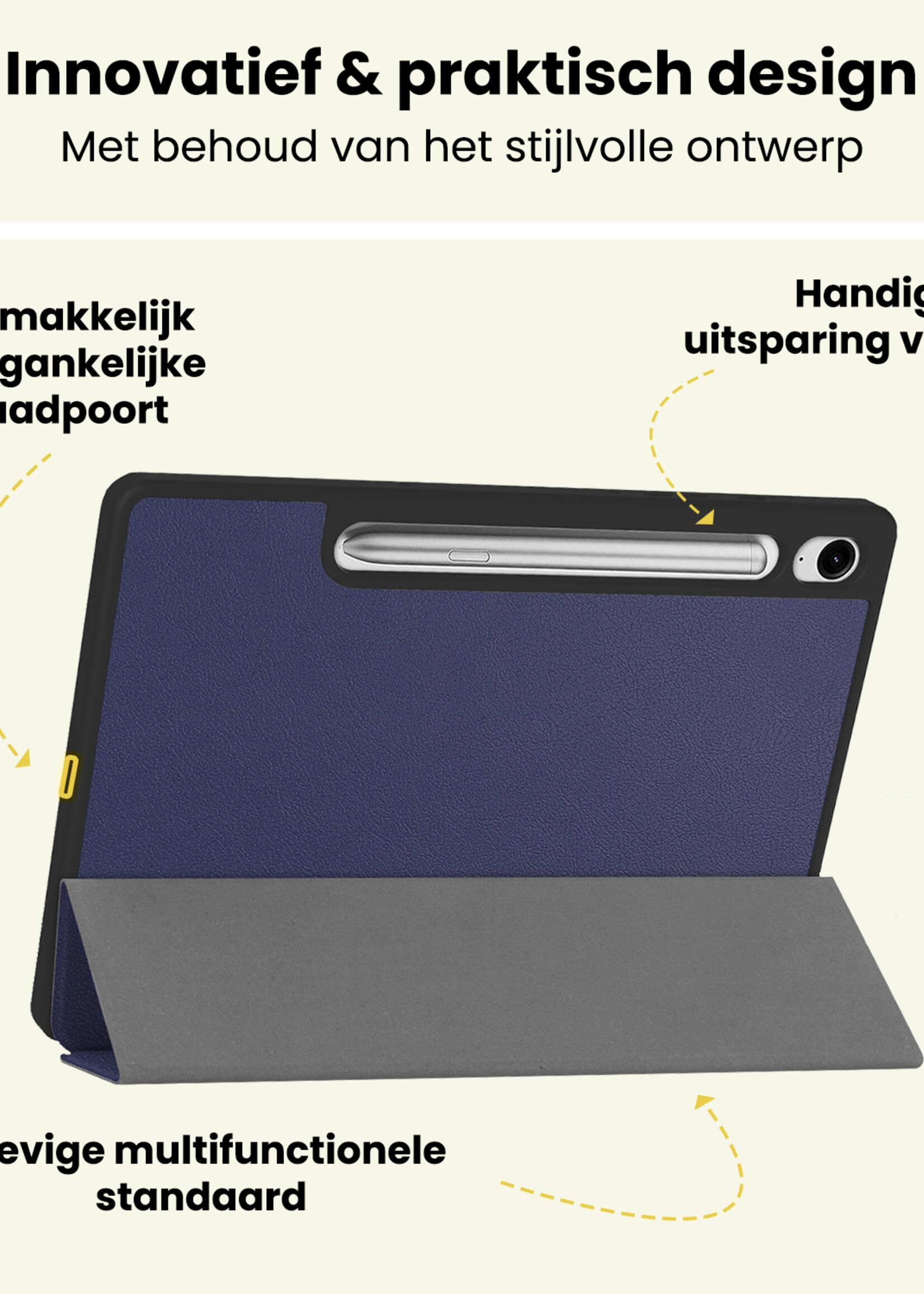 LUQ LUQ Samsung Galaxy Tab S10 FE Plus Hoesje Met Uitsparing S Pen Met Screenprotector - Donkerblauw