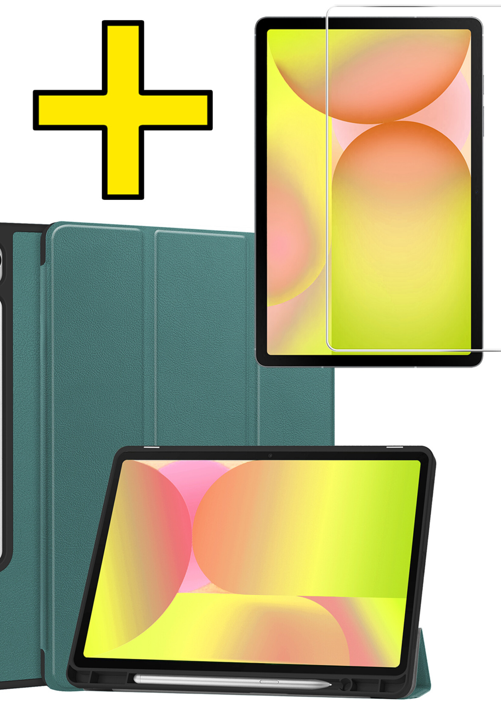 LUQ LUQ Samsung Galaxy Tab S10 FE Plus Hoesje Met Uitsparing S Pen Met Screenprotector - Donkergroen