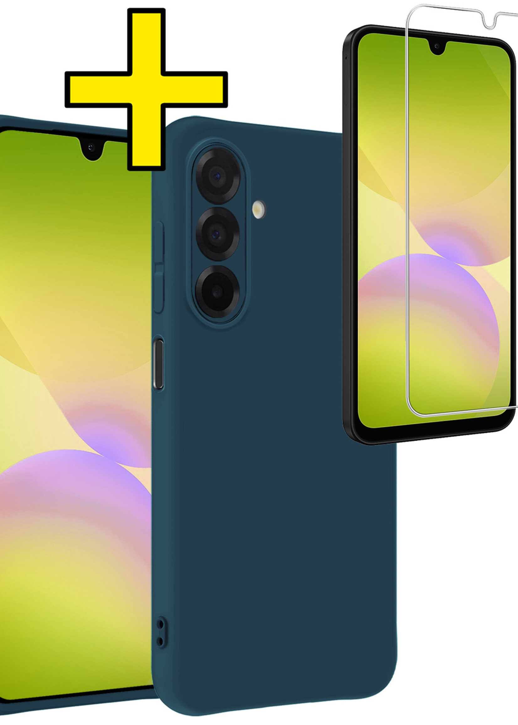 LUQ LUQ Samsung Galaxy A26 Hoesje Siliconen Met Screenprotector - Donkerblauw