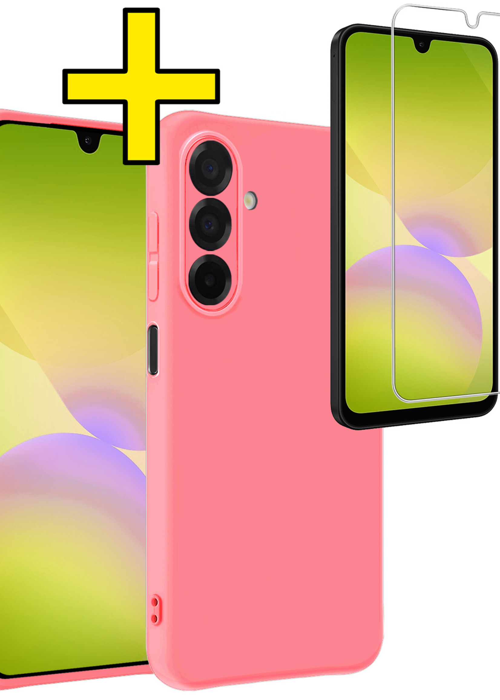 LUQ LUQ Samsung Galaxy A26 Hoesje Siliconen Met Screenprotector - Lichtroze