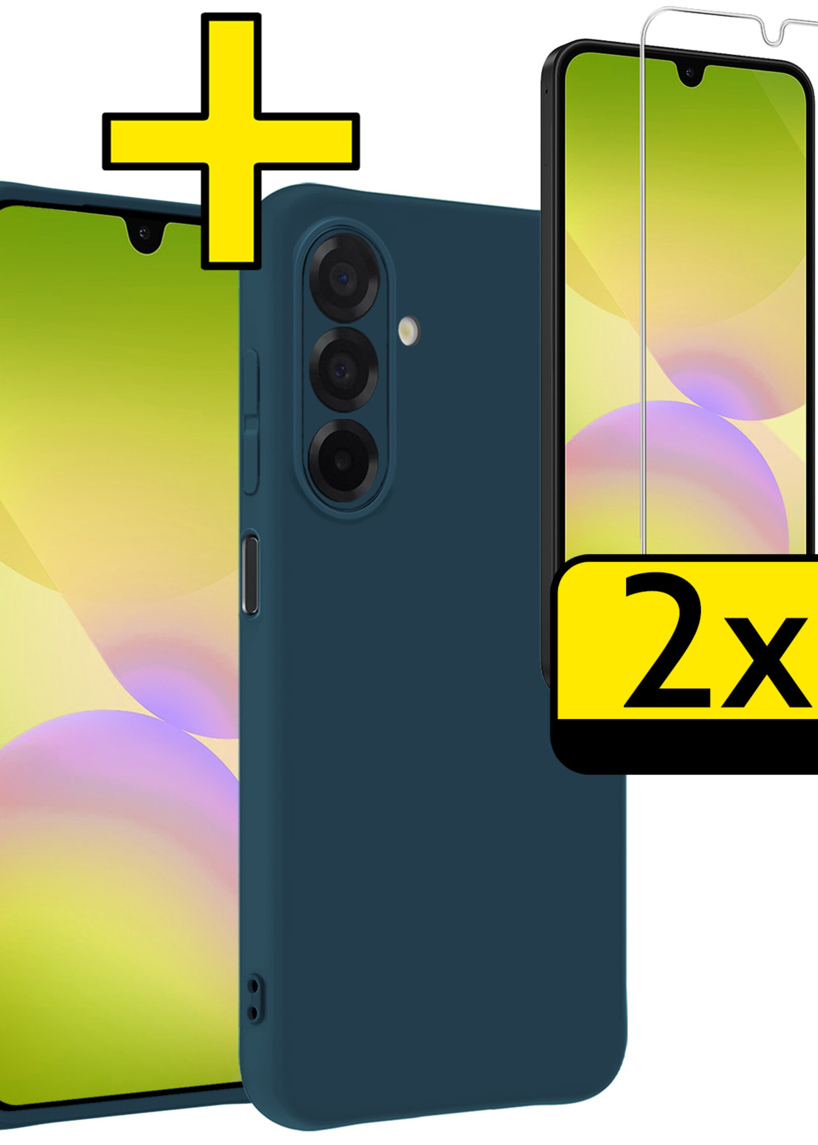 LUQ LUQ Samsung Galaxy A26 Hoesje Siliconen Met 2x Screenprotector - Donkerblauw