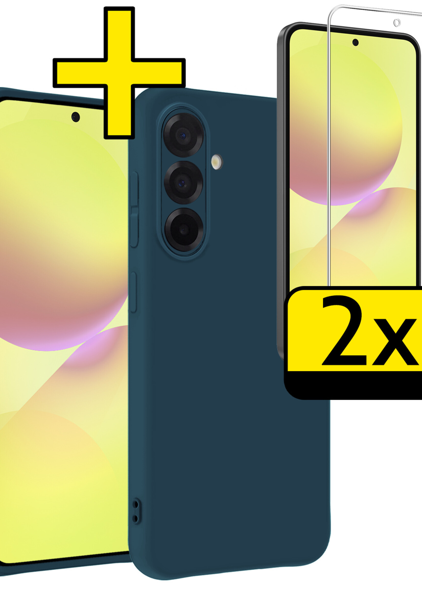 LUQ LUQ Samsung Galaxy A36 Hoesje Siliconen Met 2x Screenprotector - Donkerblauw