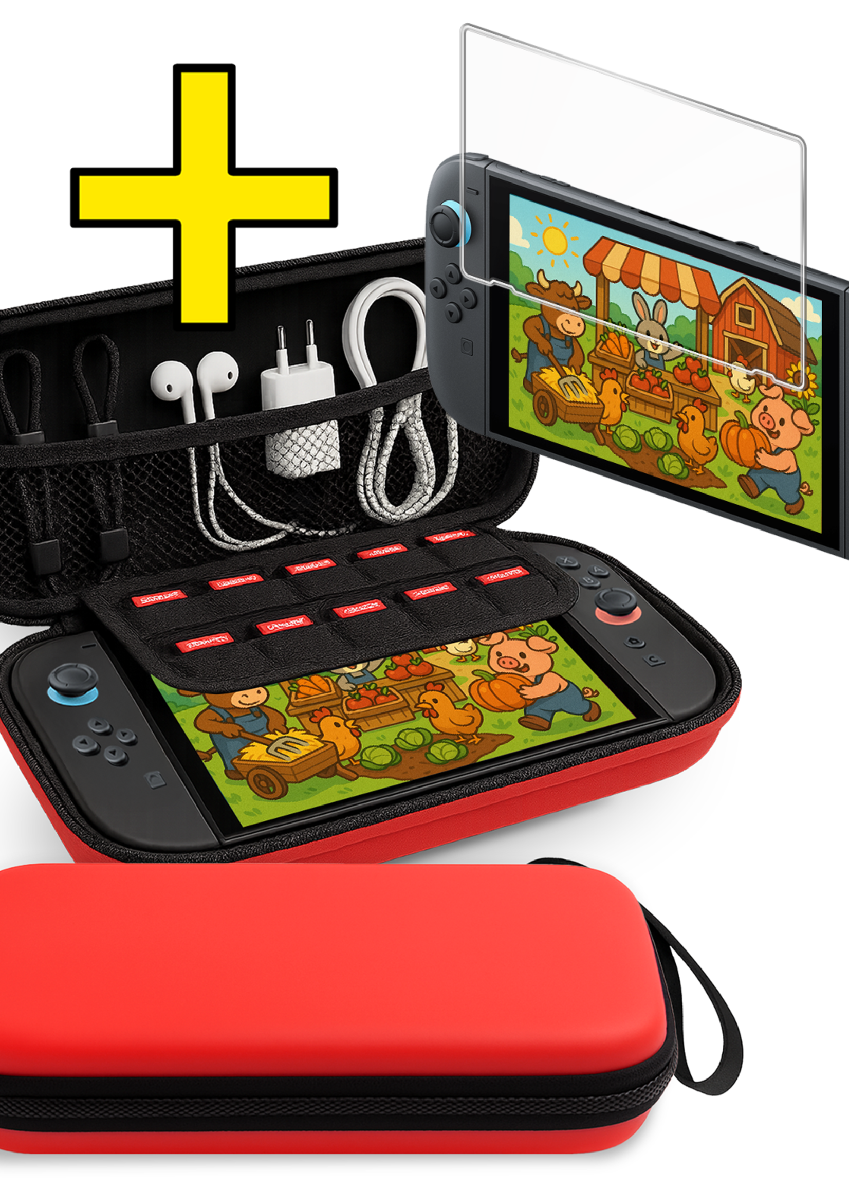 LUQ LUQ Nintendo Switch 2 Hoesje Met Screenprotector - Rood