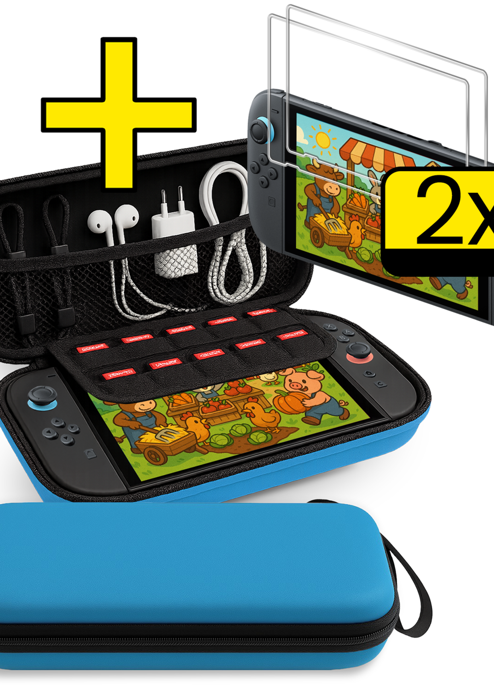 LUQ LUQ Nintendo Switch 2 Hoesje Met Screenprotector - Blauw