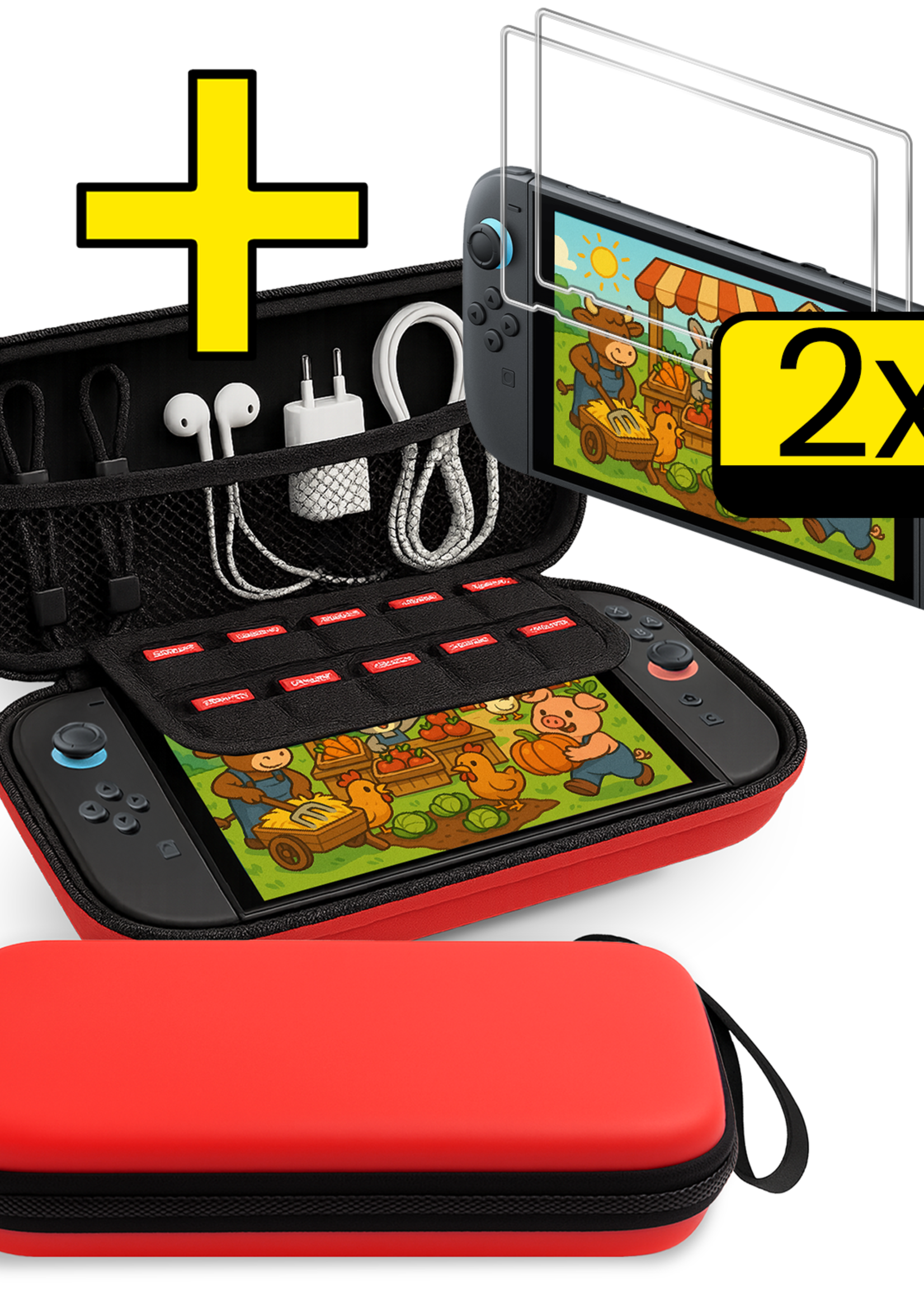 LUQ LUQ Nintendo Switch 2 Hoesje Met Screenprotector - Rood