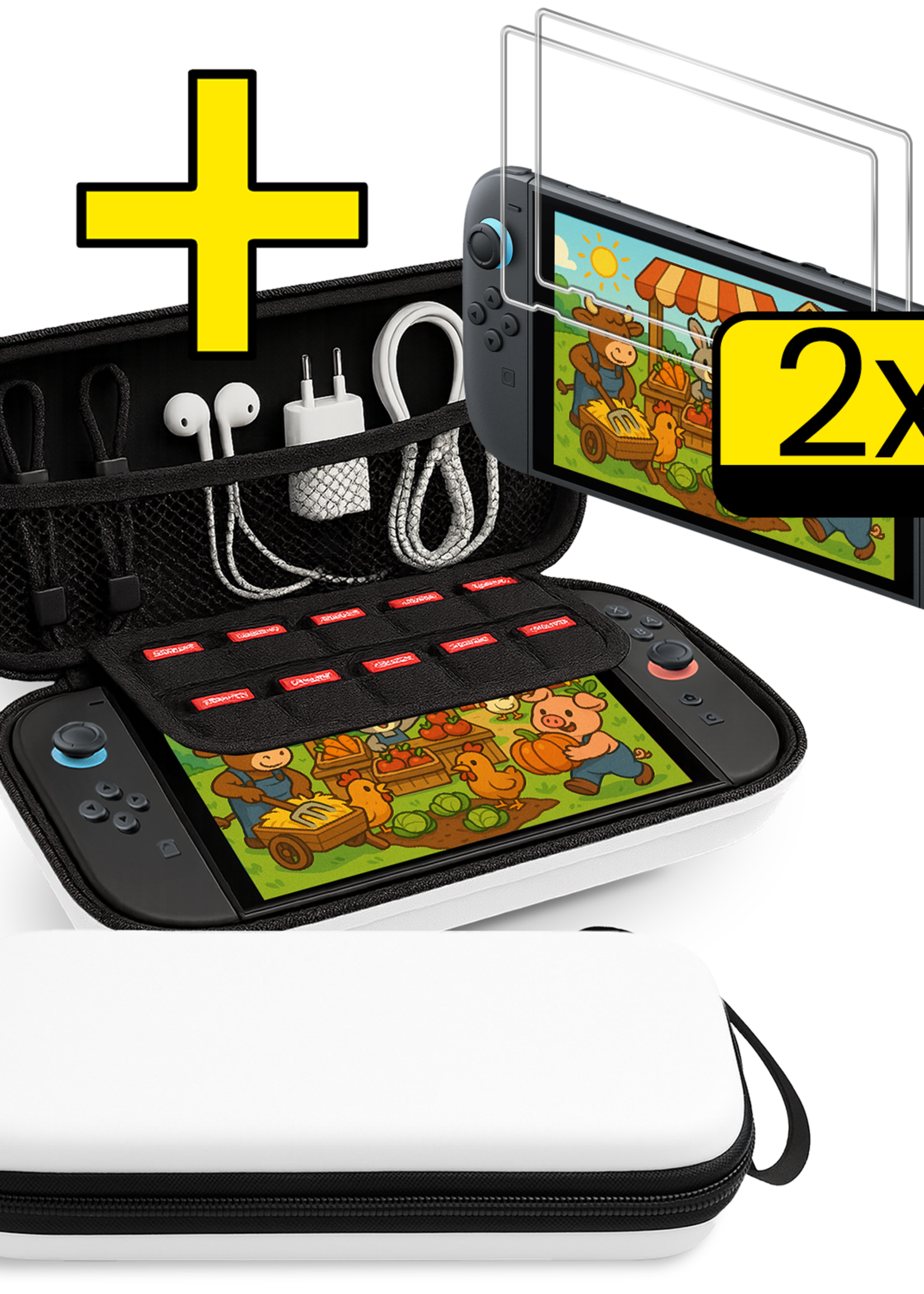 LUQ LUQ Nintendo Switch 2 Hoesje Met Screenprotector - Wit